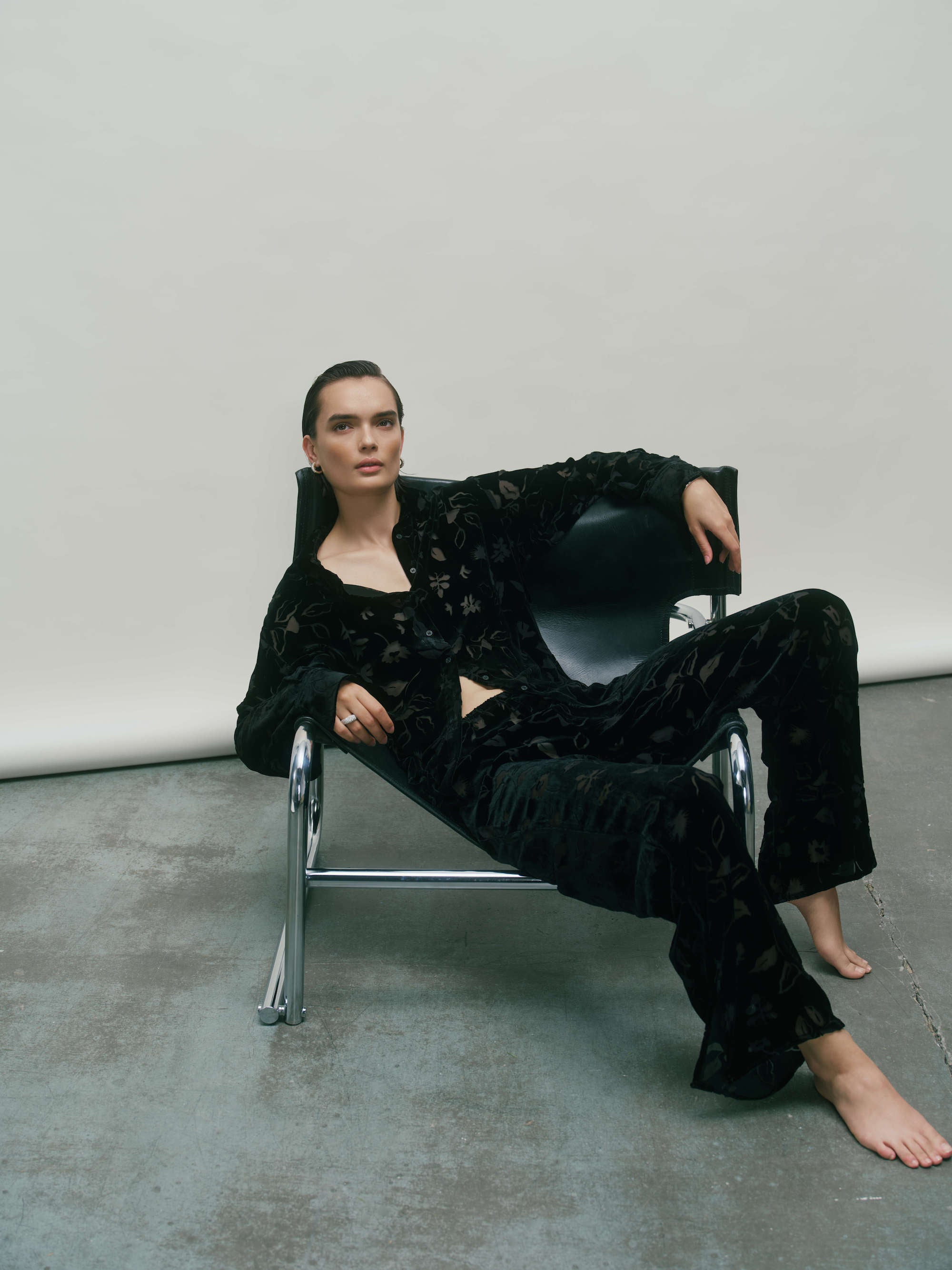 Loreto Trouser Black Foliage Devore Velvet