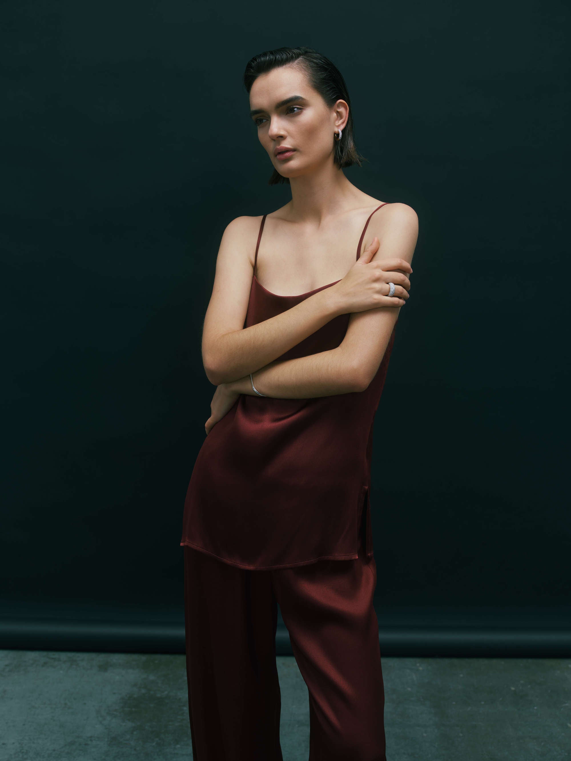 Pisa Top Maroon Silk Satin