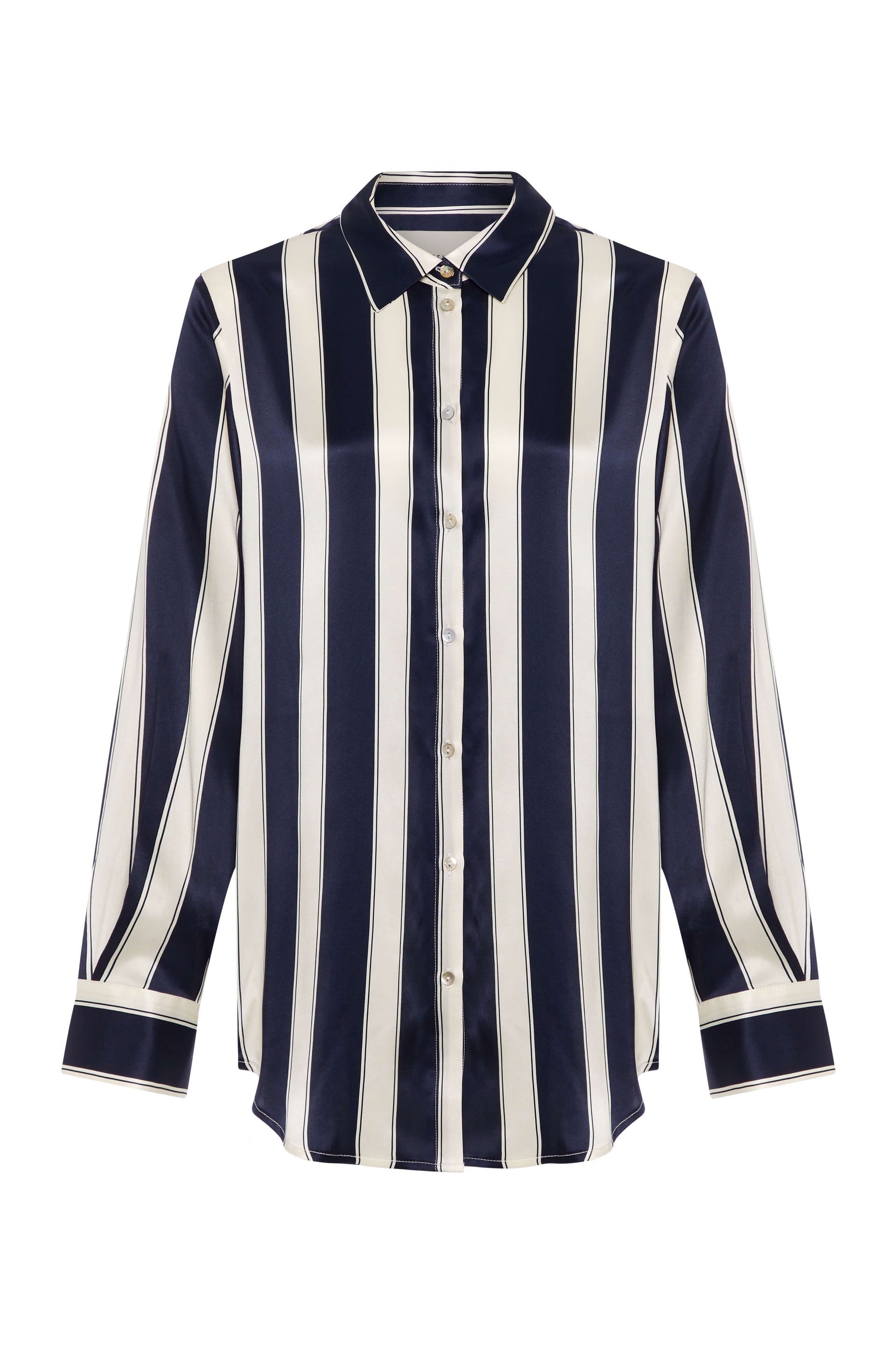 London Pyjama Top Midnight Bold Stripe Silk Charmeuse