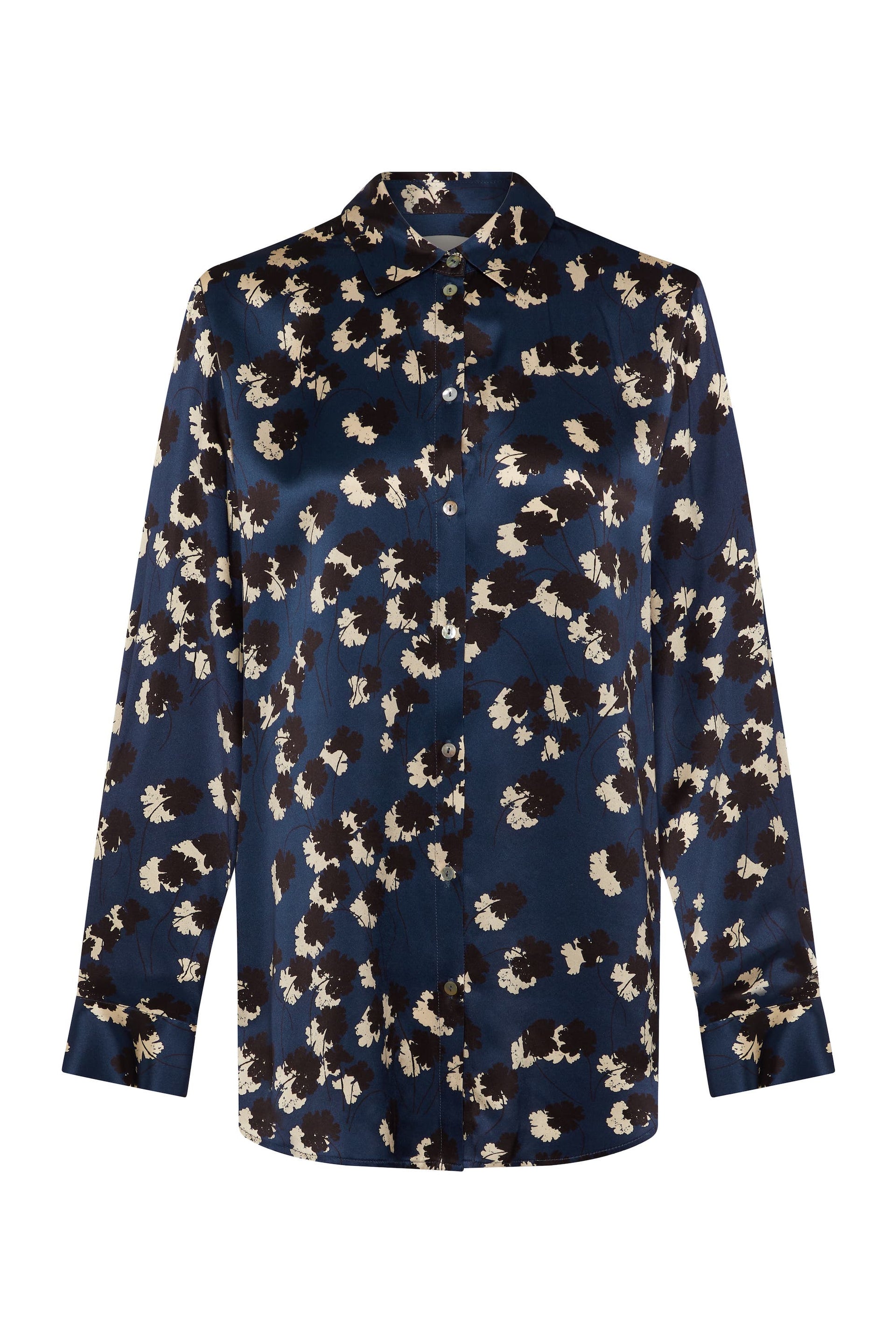 London Geranium Navy Silk Charmeuse Pyjama Top