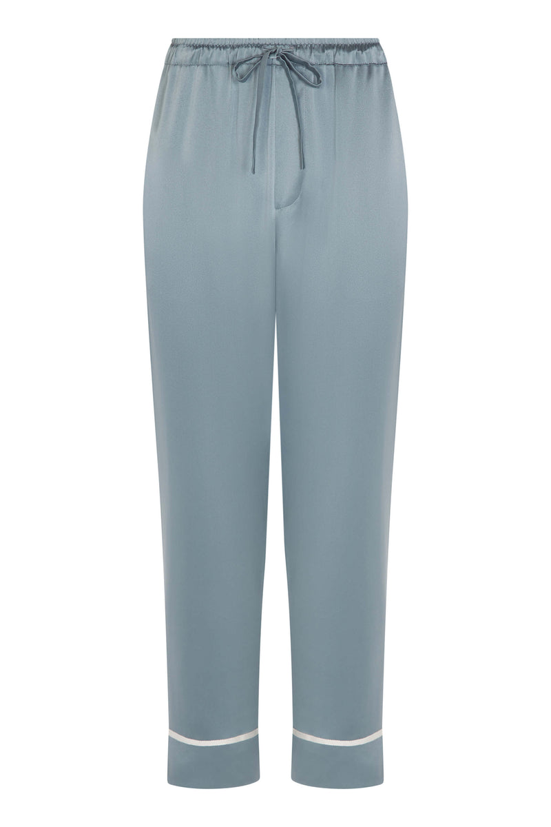 Sydney Cropped Pyjama Bottom Dust Blue Ribbon Pipped Silk