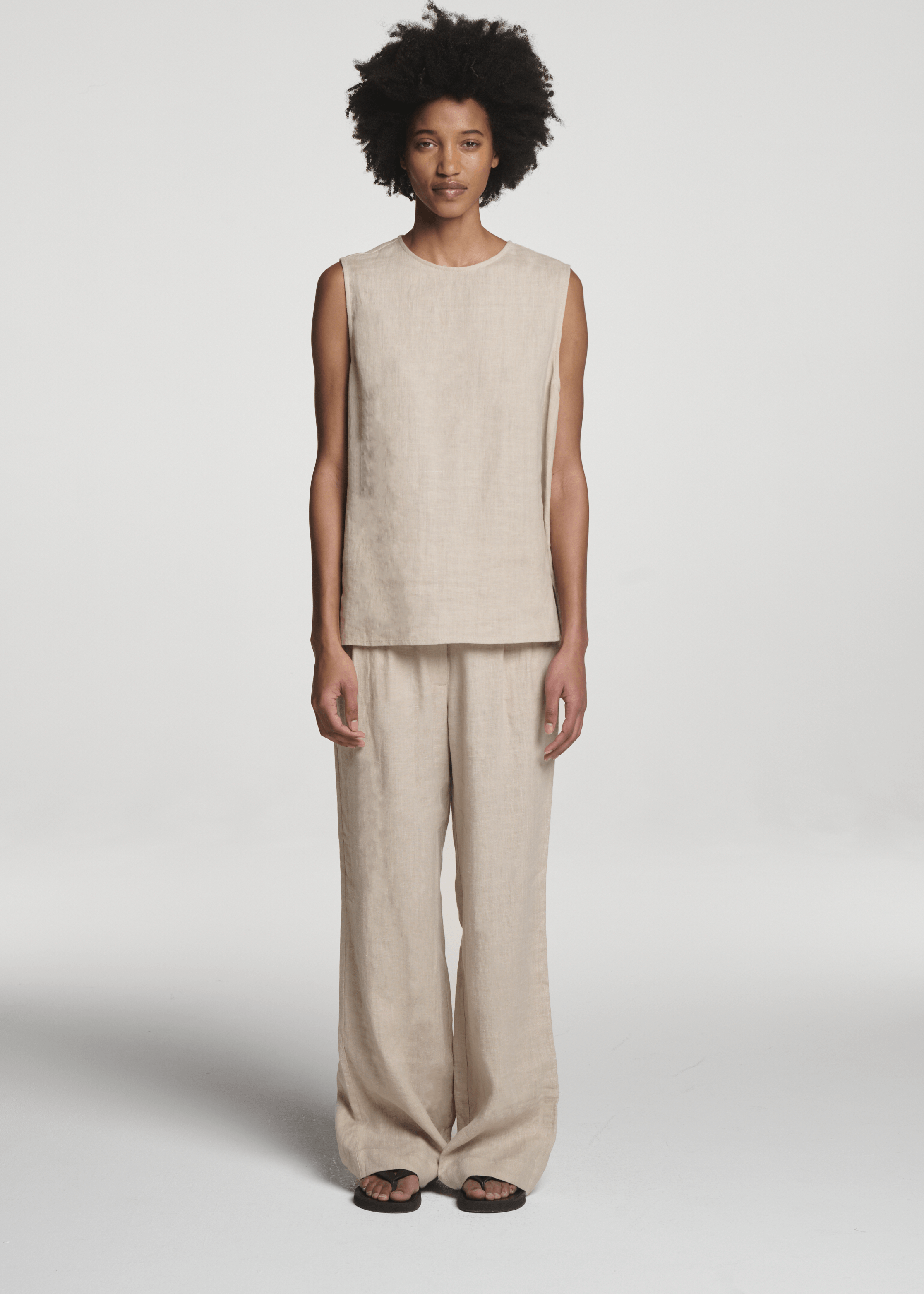Trento Top Heathered Sand Linen