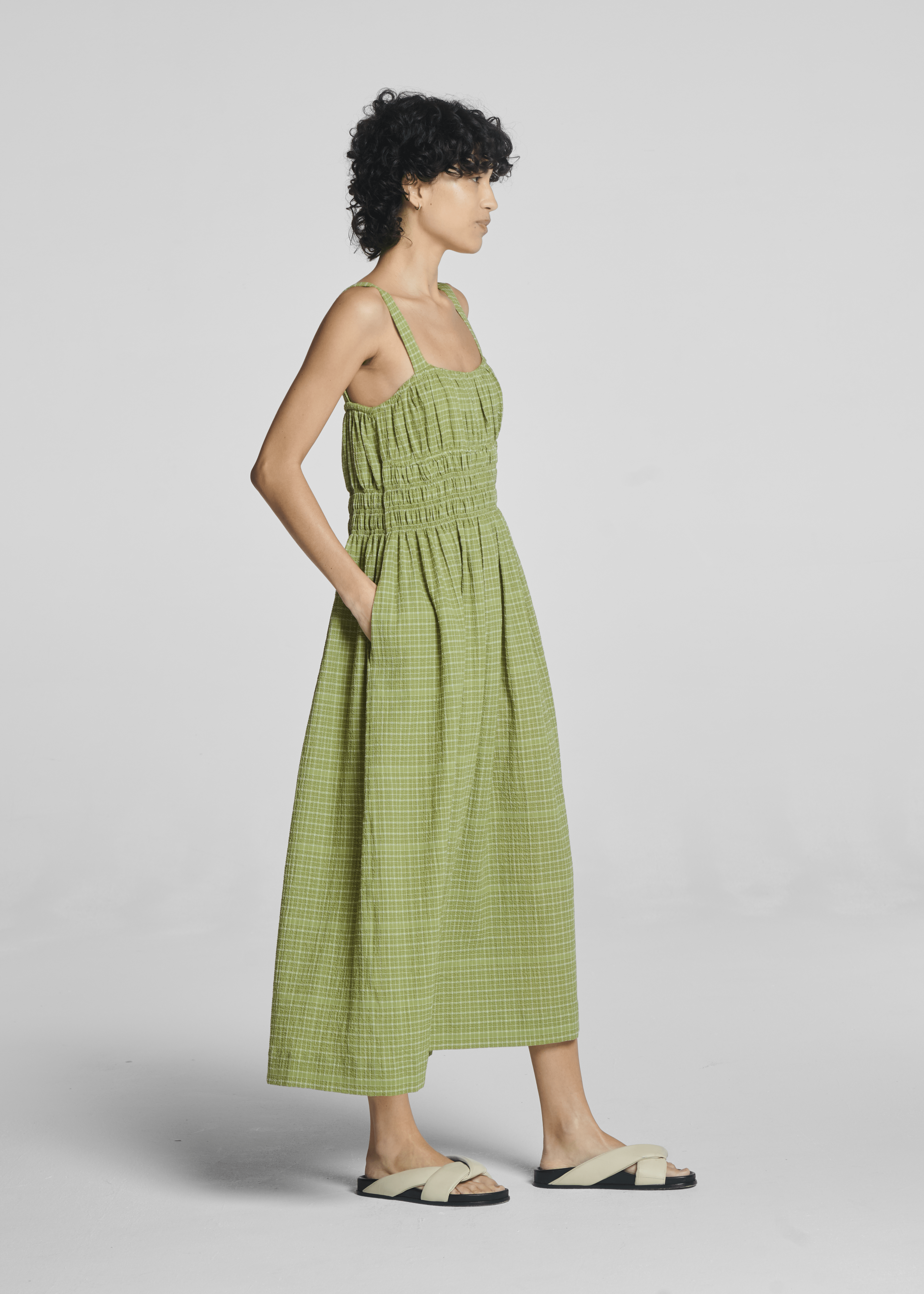 Verona Dress Pistachio Green Check Textured Cotton