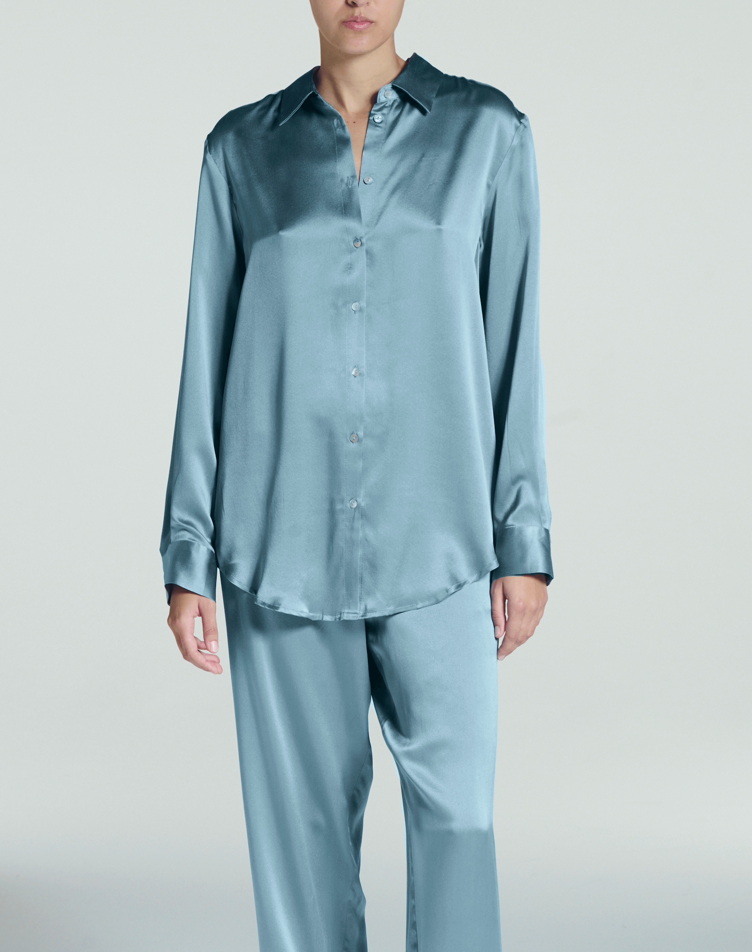 London Pyjama Top Dust Blue Silk