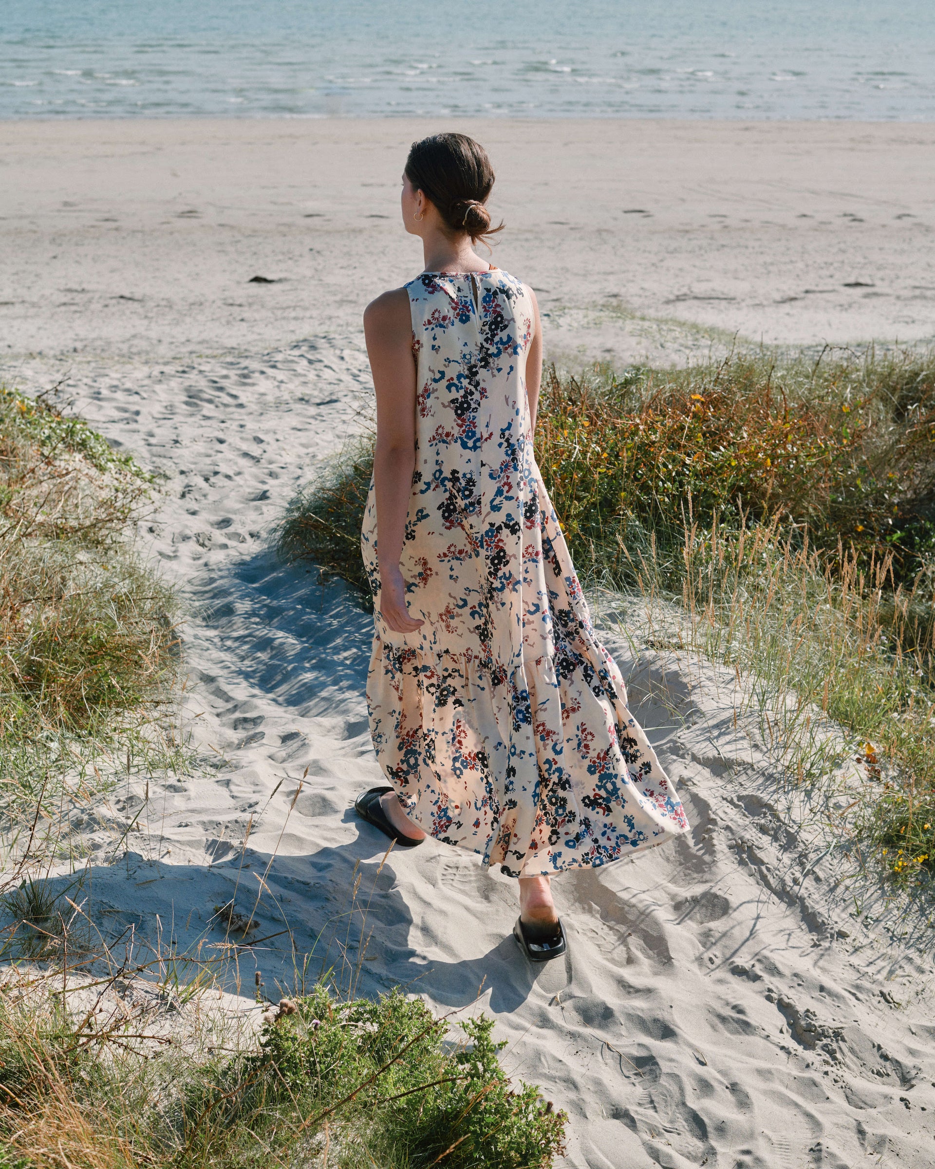Rhea Winter Flower Cream Silk Twill Dress