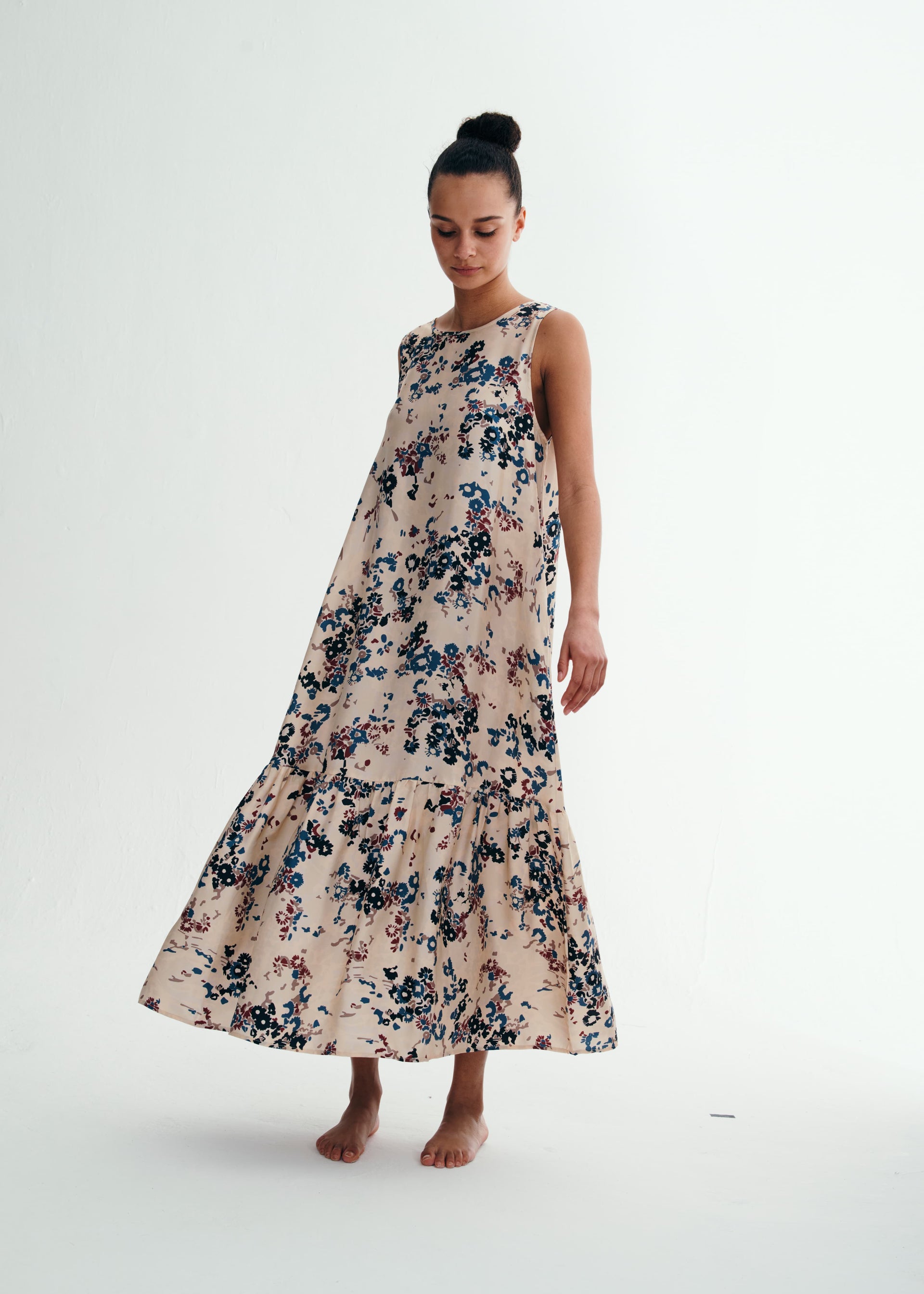 Rhea Winter Flower Cream Silk Twill Dress