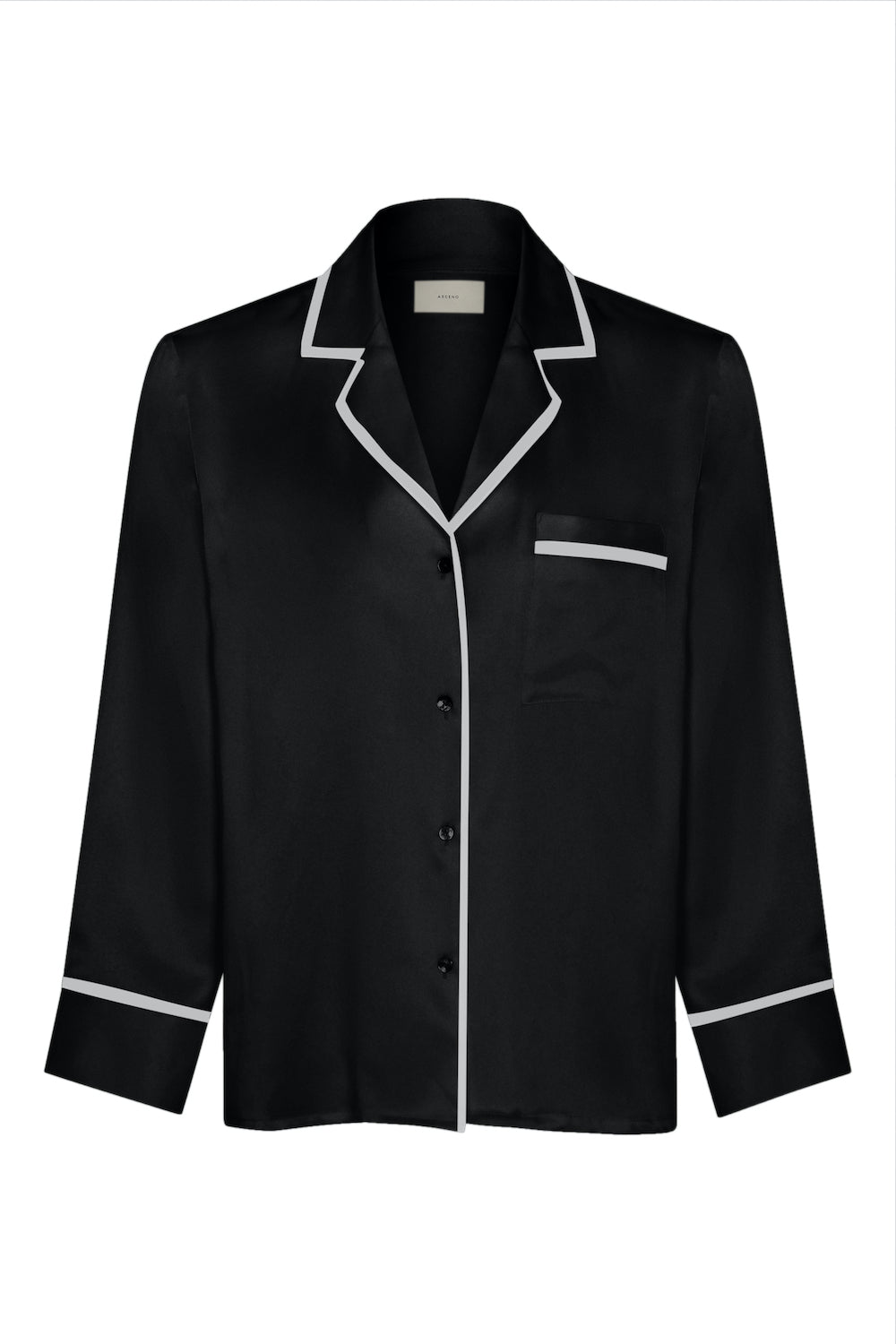 Sydney Black Ecru Edged Cropped Silk Pyjama Top