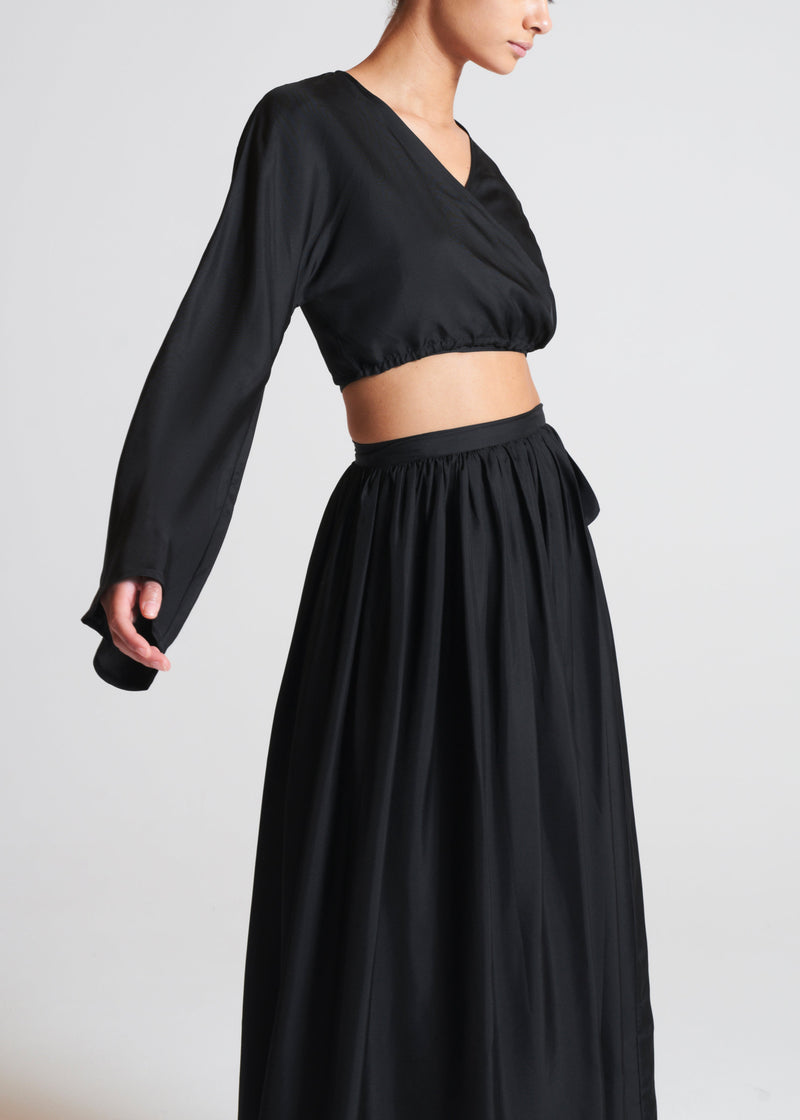 St Tropez Wrap Top Black Silk Twill