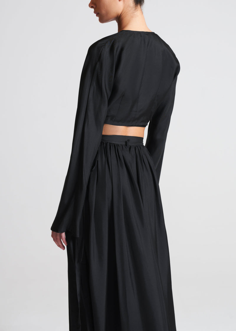 St Tropez Wrap Top Black Silk Twill