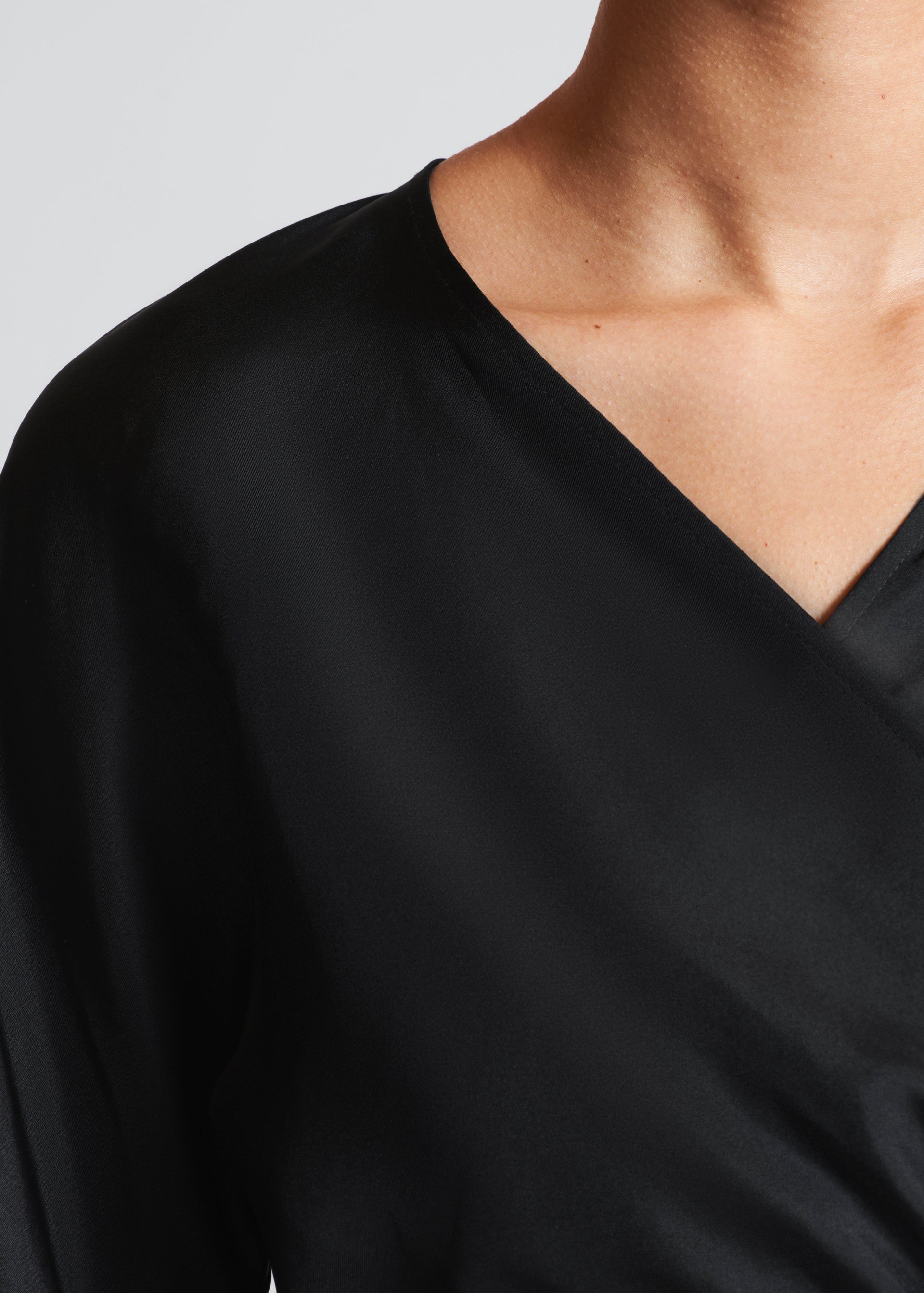 St Tropez Wrap Top Black Silk Twill