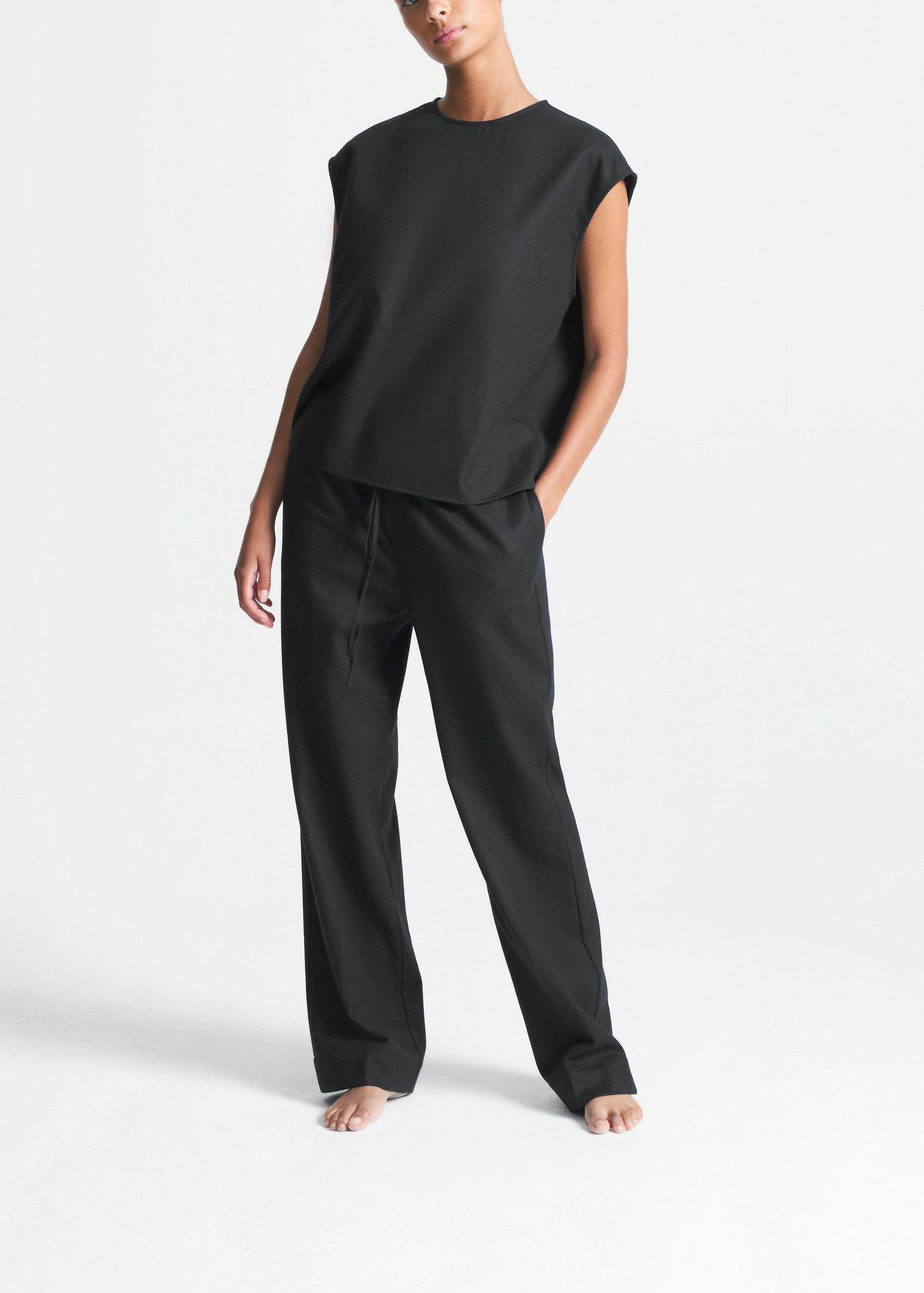 Dasha Top Black Wool Cashmere Flannel