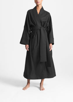 Athens Black Wool Cashmere Flannel Robe