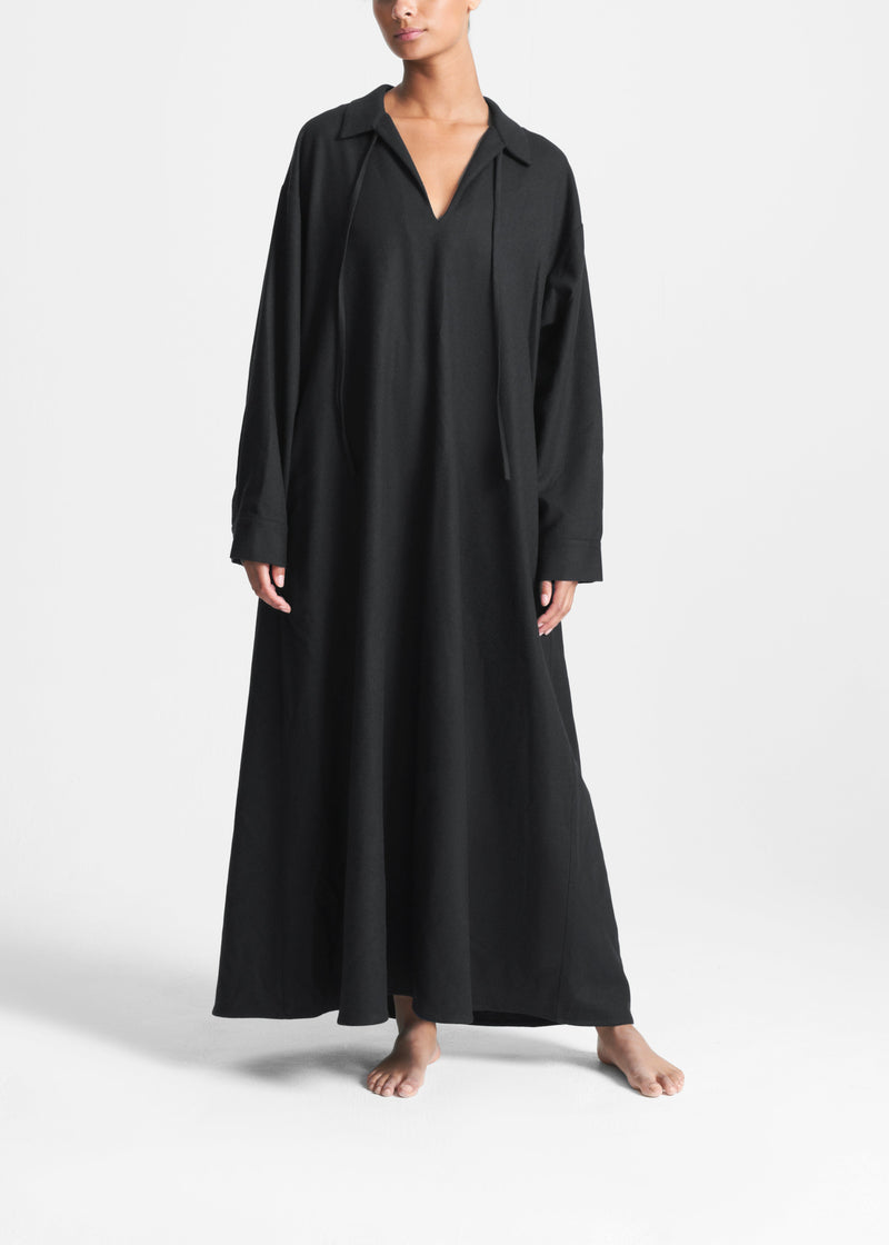 Lisbon Dress Black Wool Cashmere Flannel