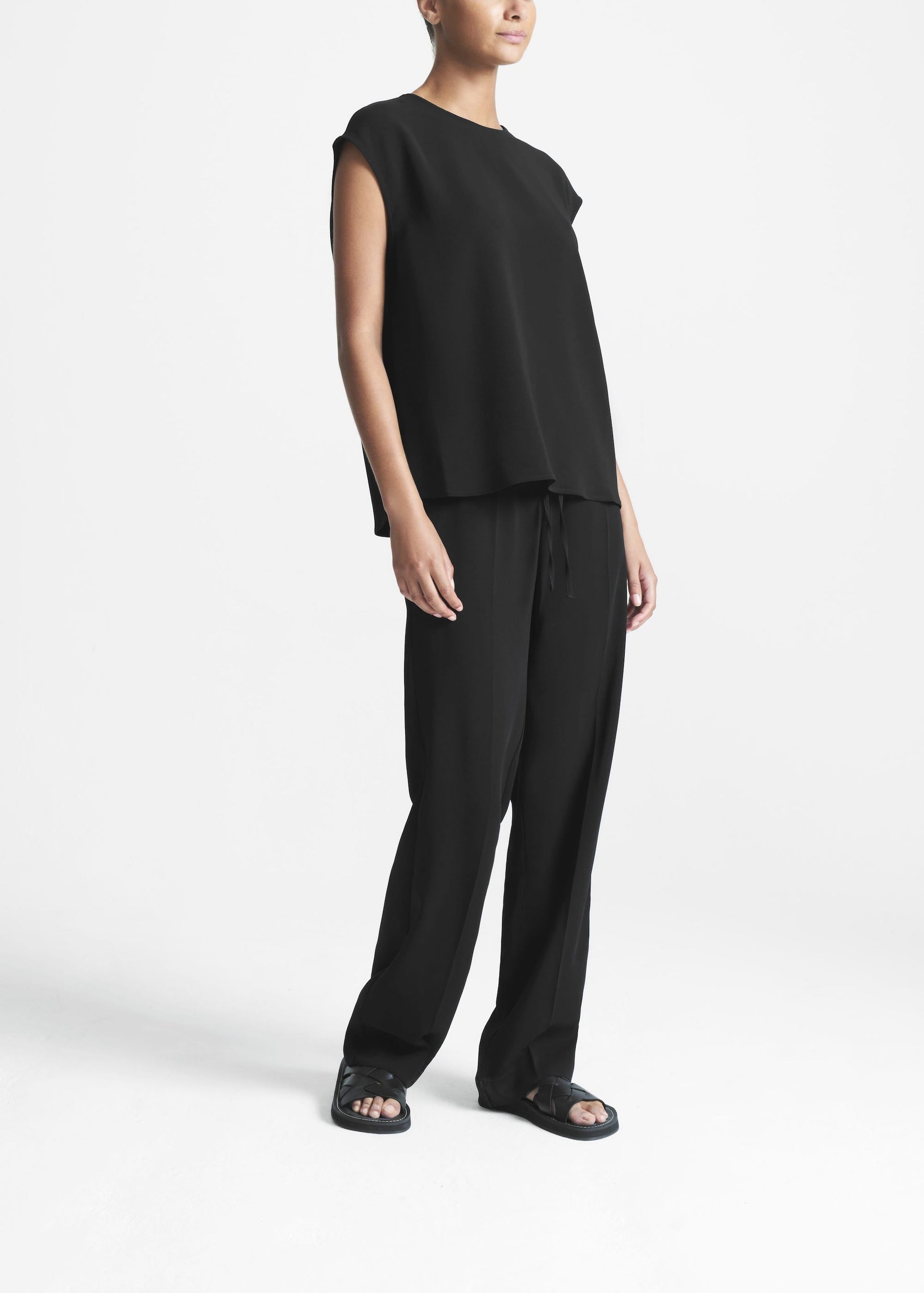 Dasha Sleeveless Top Black Viscose Crepe