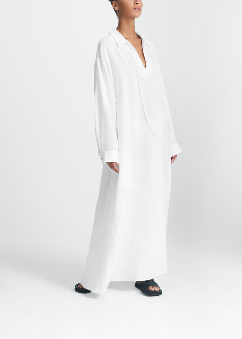Lisbon White Organic Linen Shirt Dress