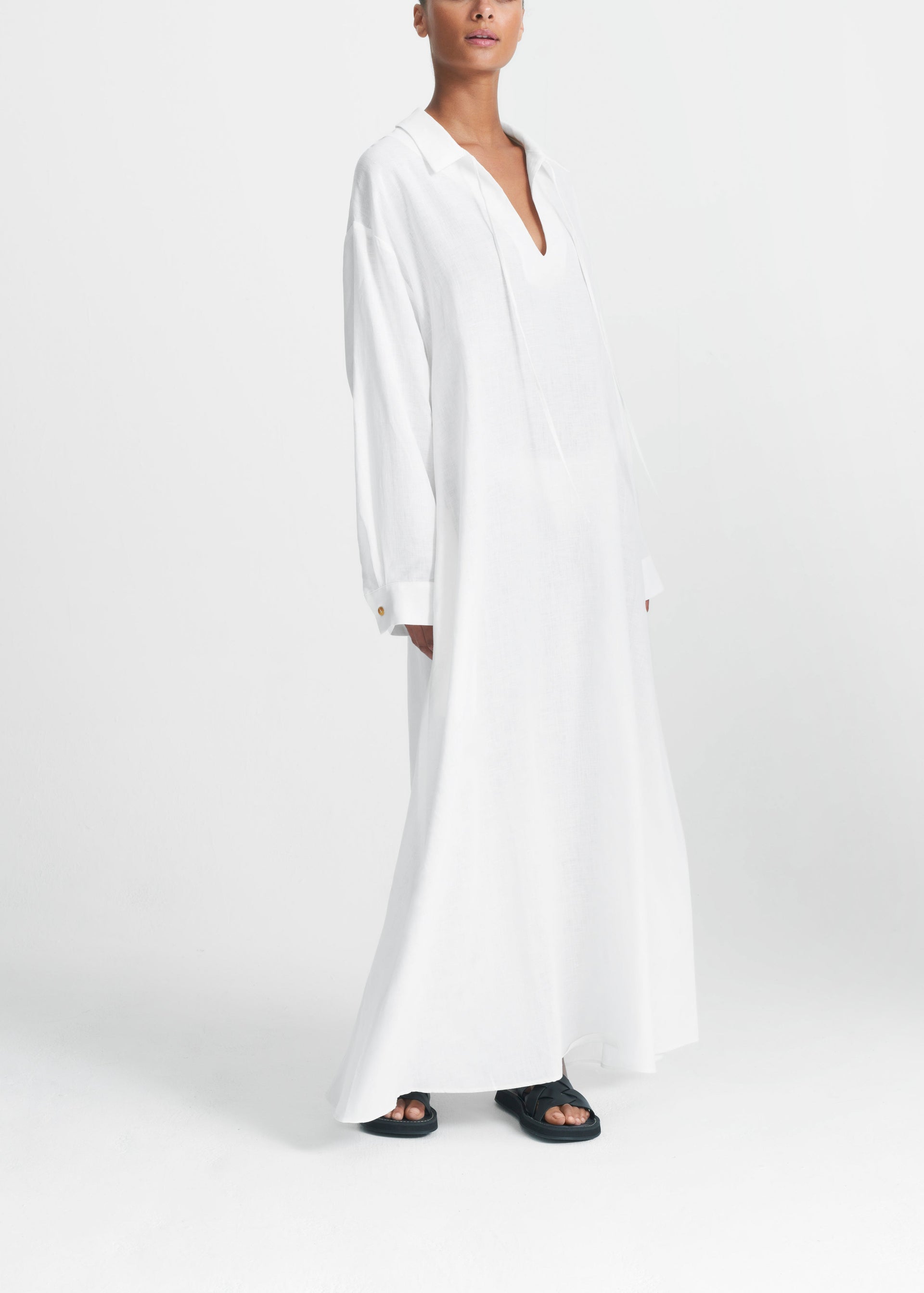 Lisbon White Organic Linen Shirt Dress