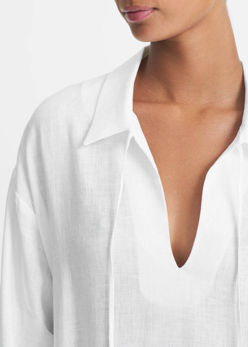 Lisbon White Organic Linen Shirt Dress