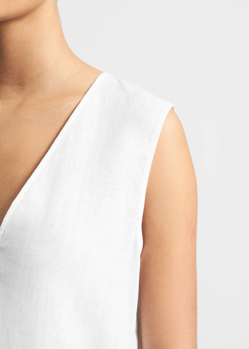 Derya White Organic Linen Mini Dress