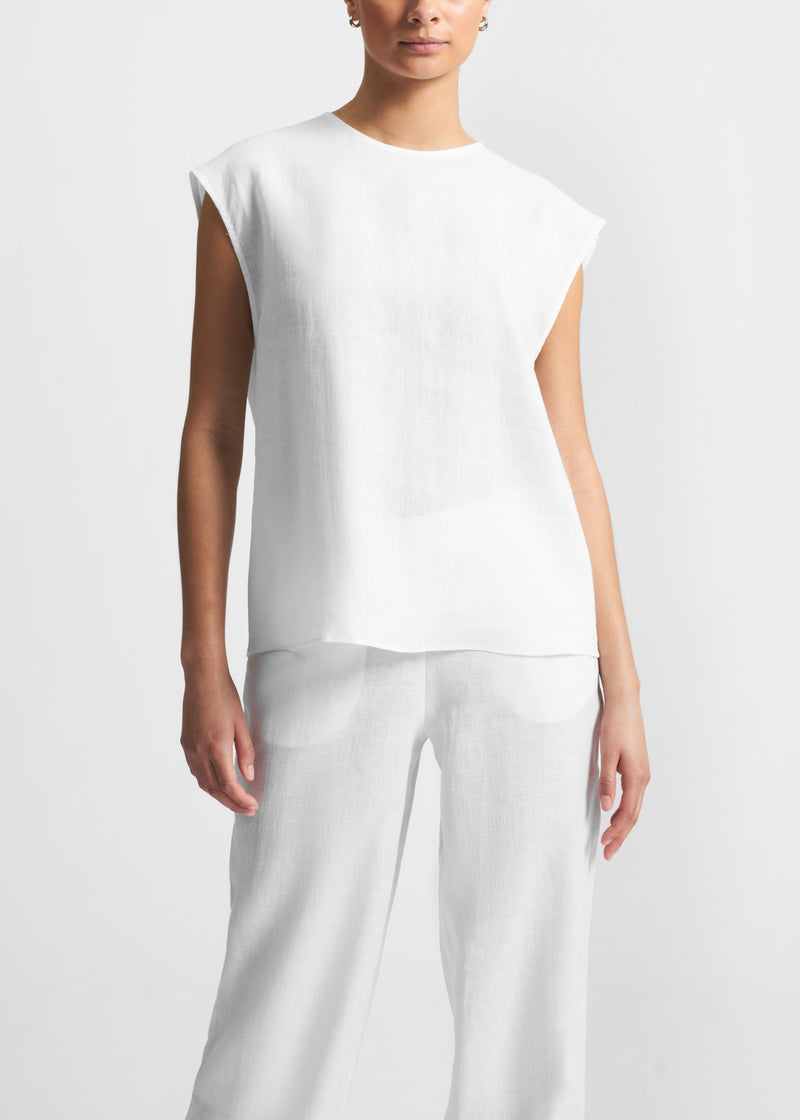 Dasha White Organic Linen Sleeveless Top