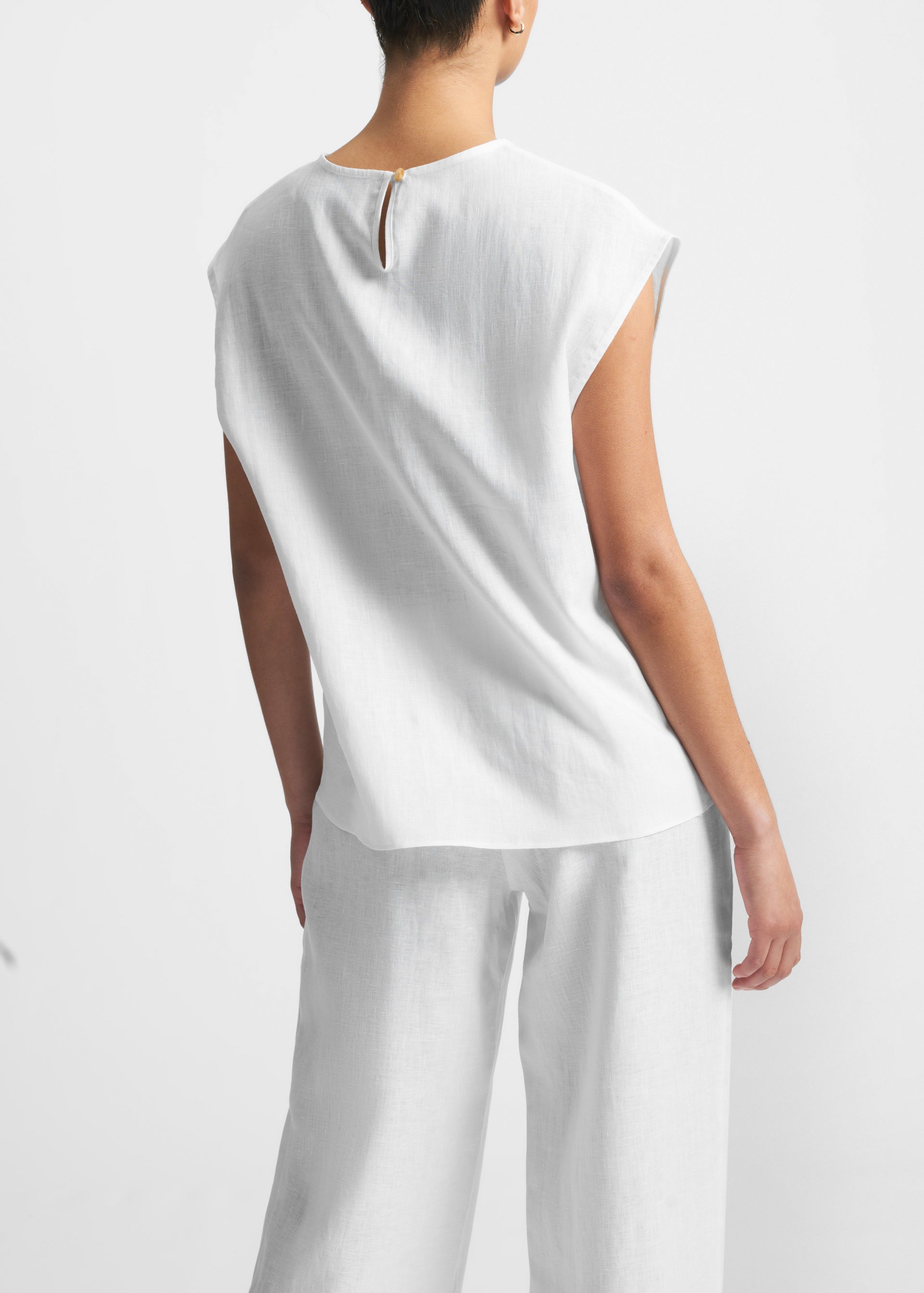 Dasha White Organic Linen Sleeveless Top