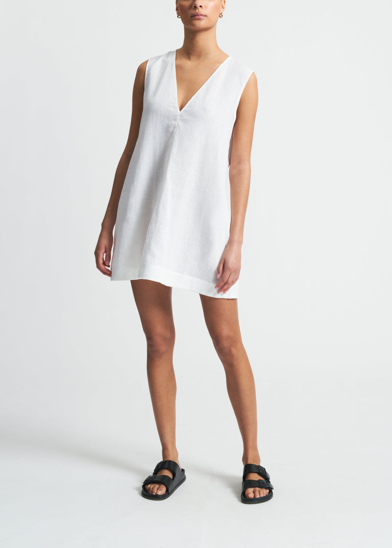 Derya White Organic Linen Mini Dress