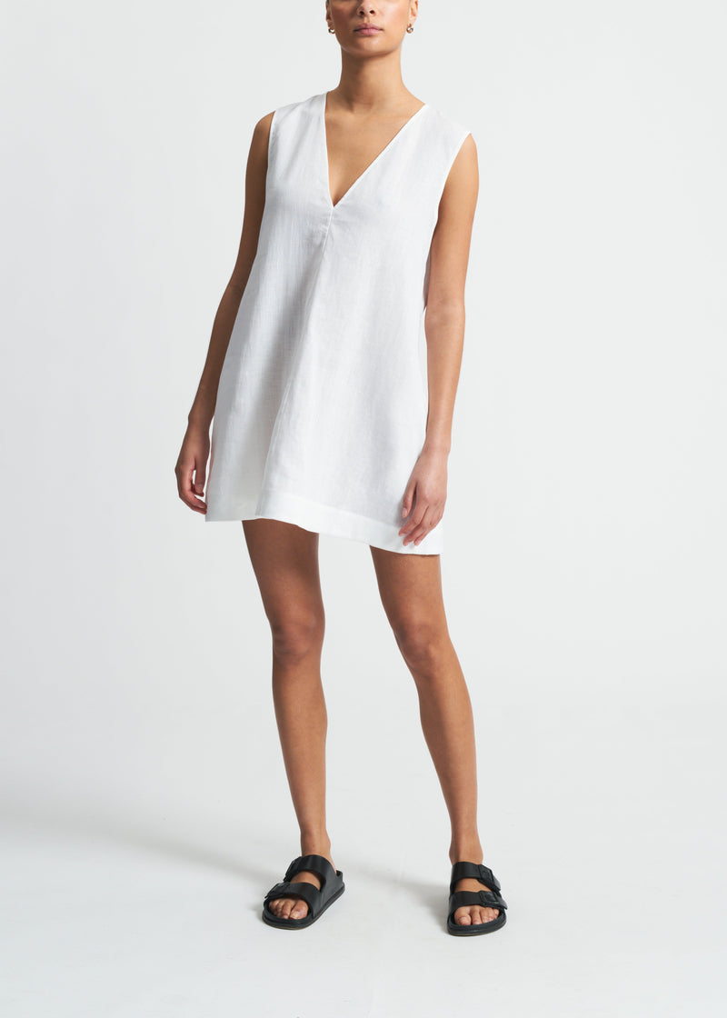Derya Mini Dress White Organic Linen