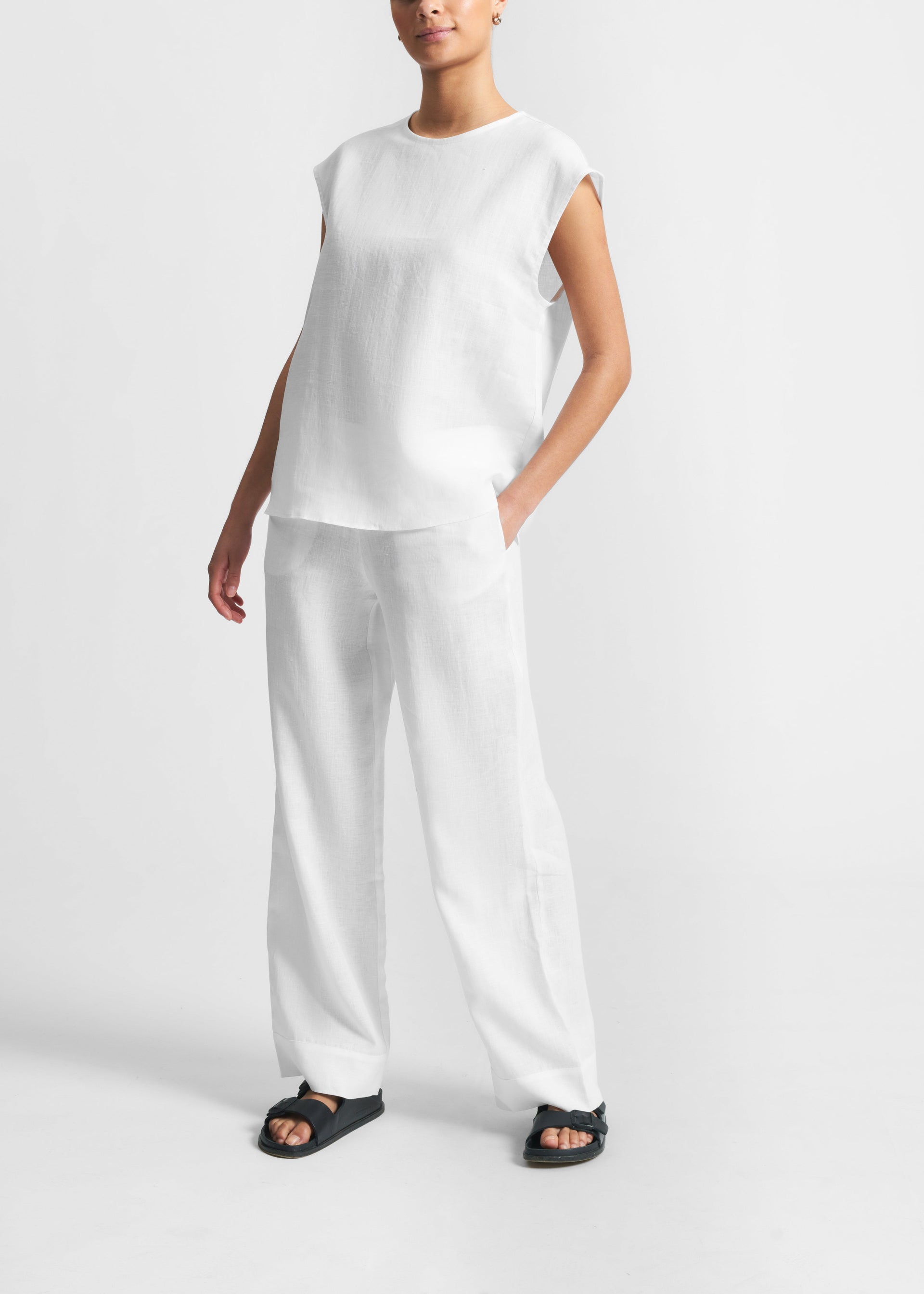 Dasha White Organic Linen Sleeveless Top