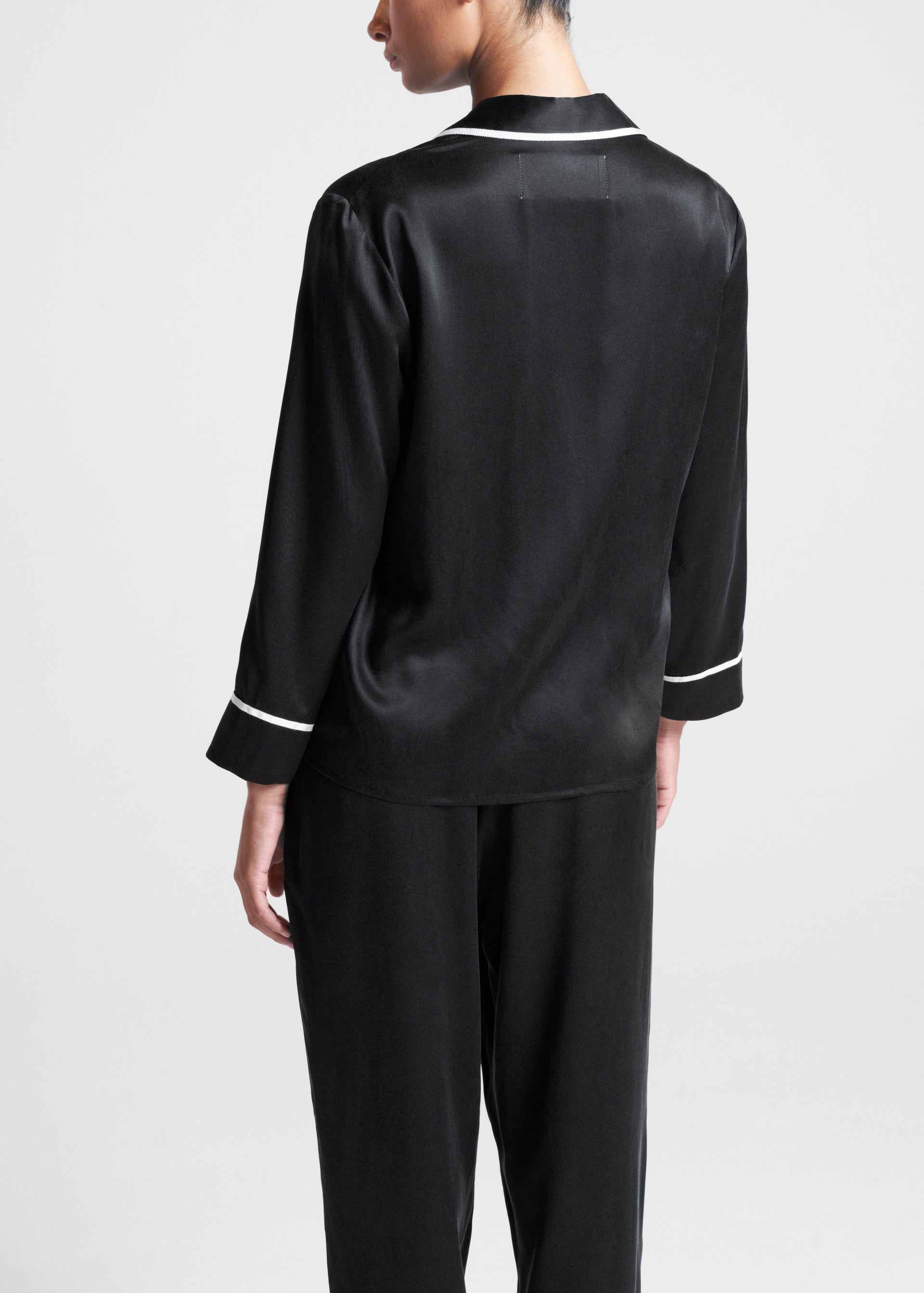 Sydney Black Ecru Edged Cropped Silk Pyjama Top