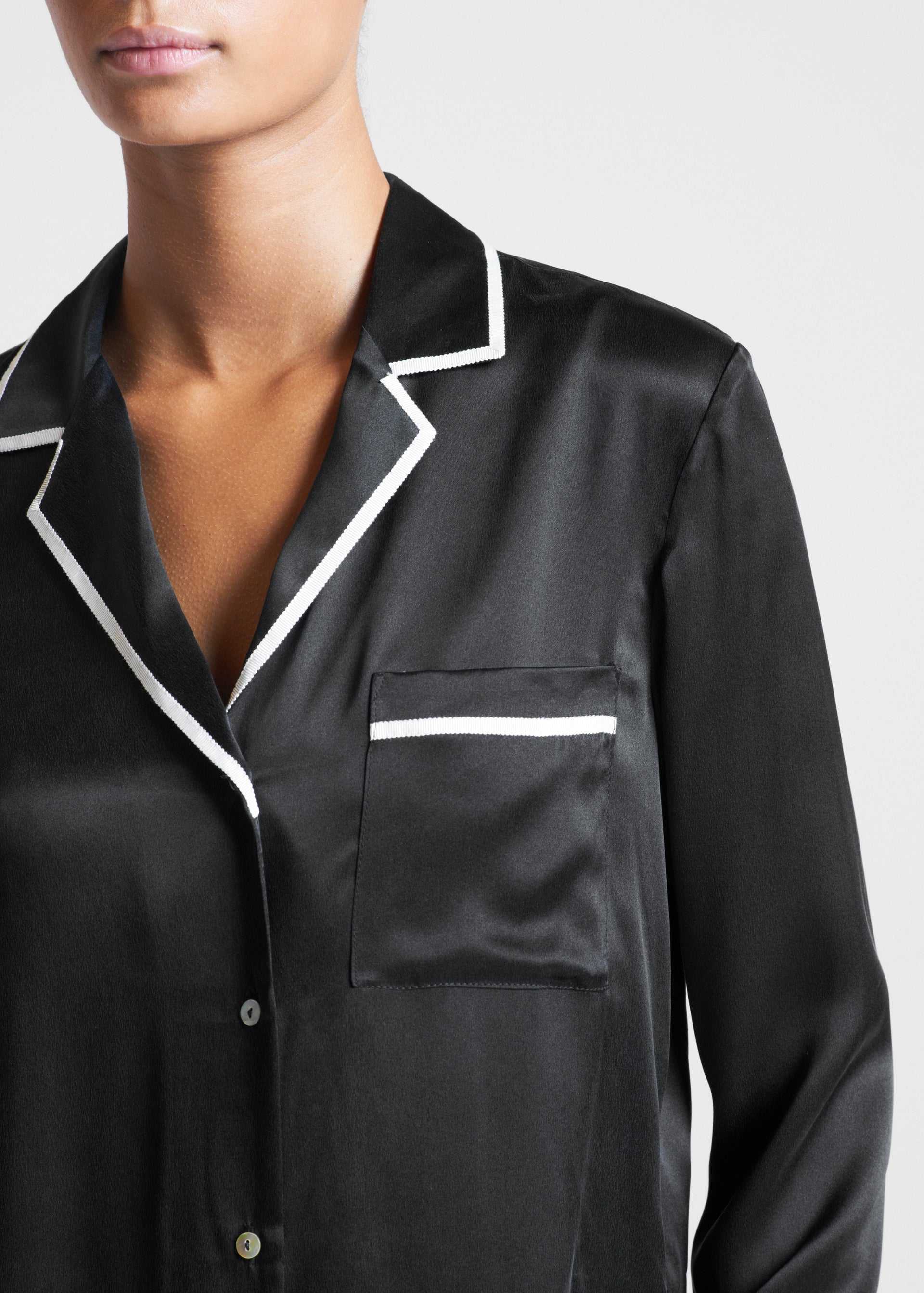 Sydney Black Ecru Edged Cropped Silk Pyjama Top