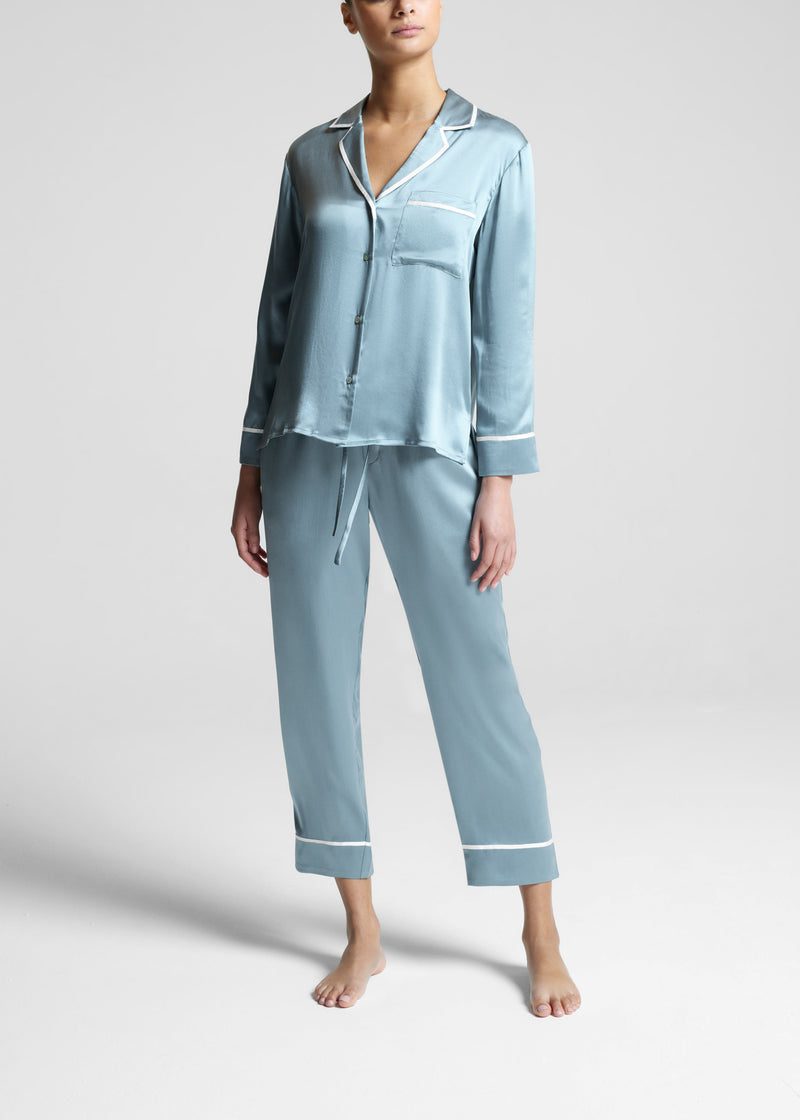 Sydney Dust Blue Ribbon Piped Silk Pyjama Bottom