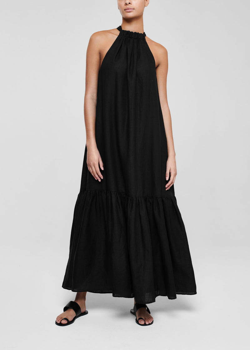 Tallin Black Linen Maxi Dress