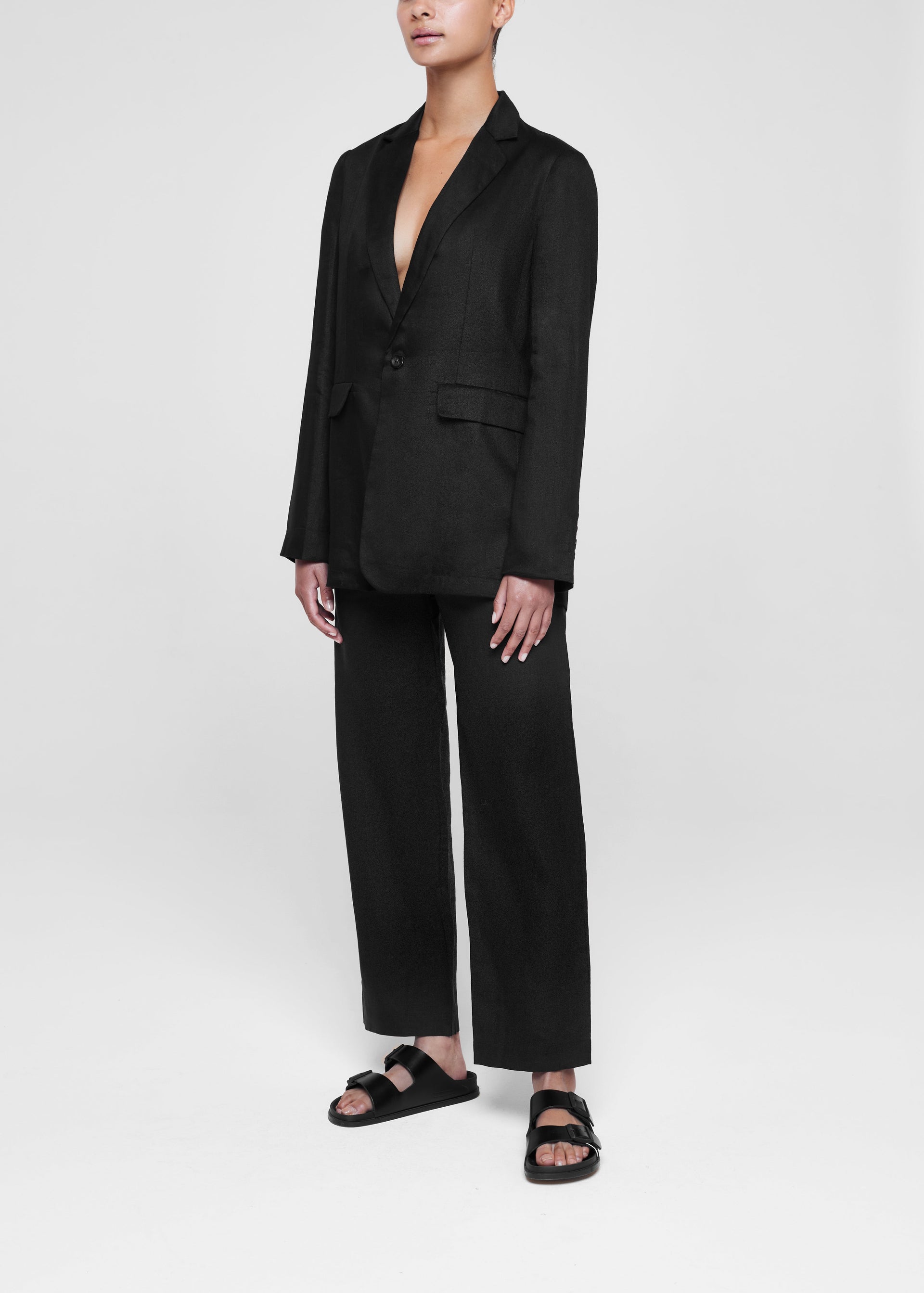 Azores Black Linen Tailored Blazer