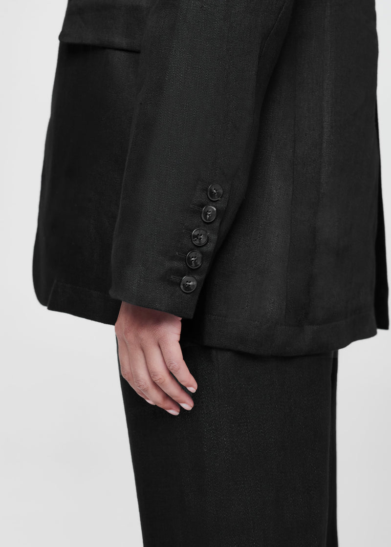 Azores Black Linen Tailored Blazer