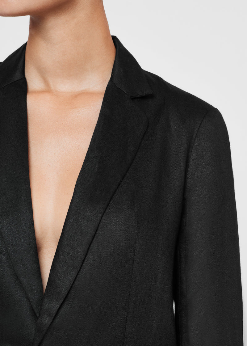 Azores Black Linen Tailored Blazer
