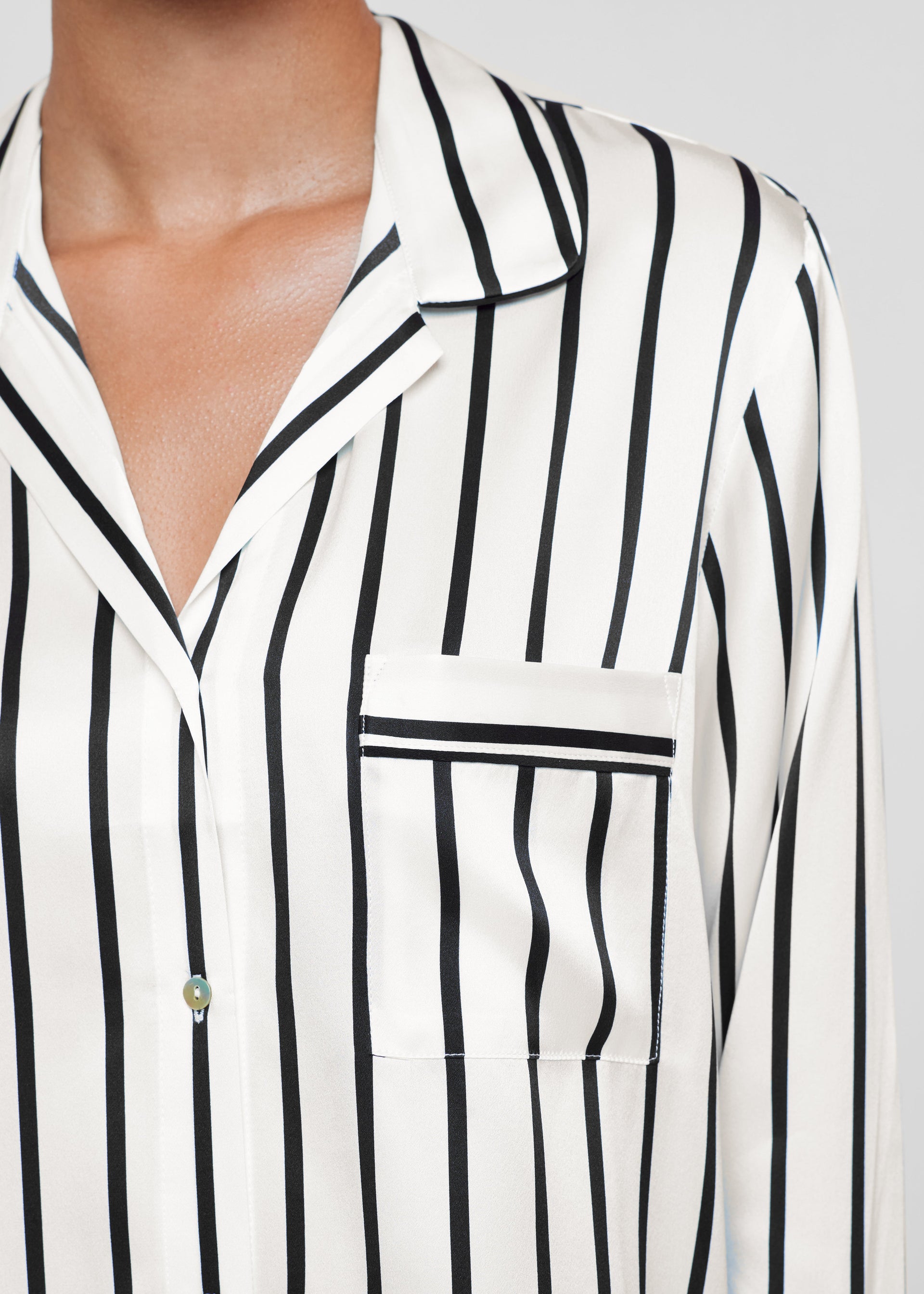 Paris Jet Black Stripe Silk Oversized Pyjama Shirt