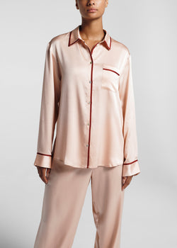 London Blush Ribbon Piped Silk Pyjama Shirt