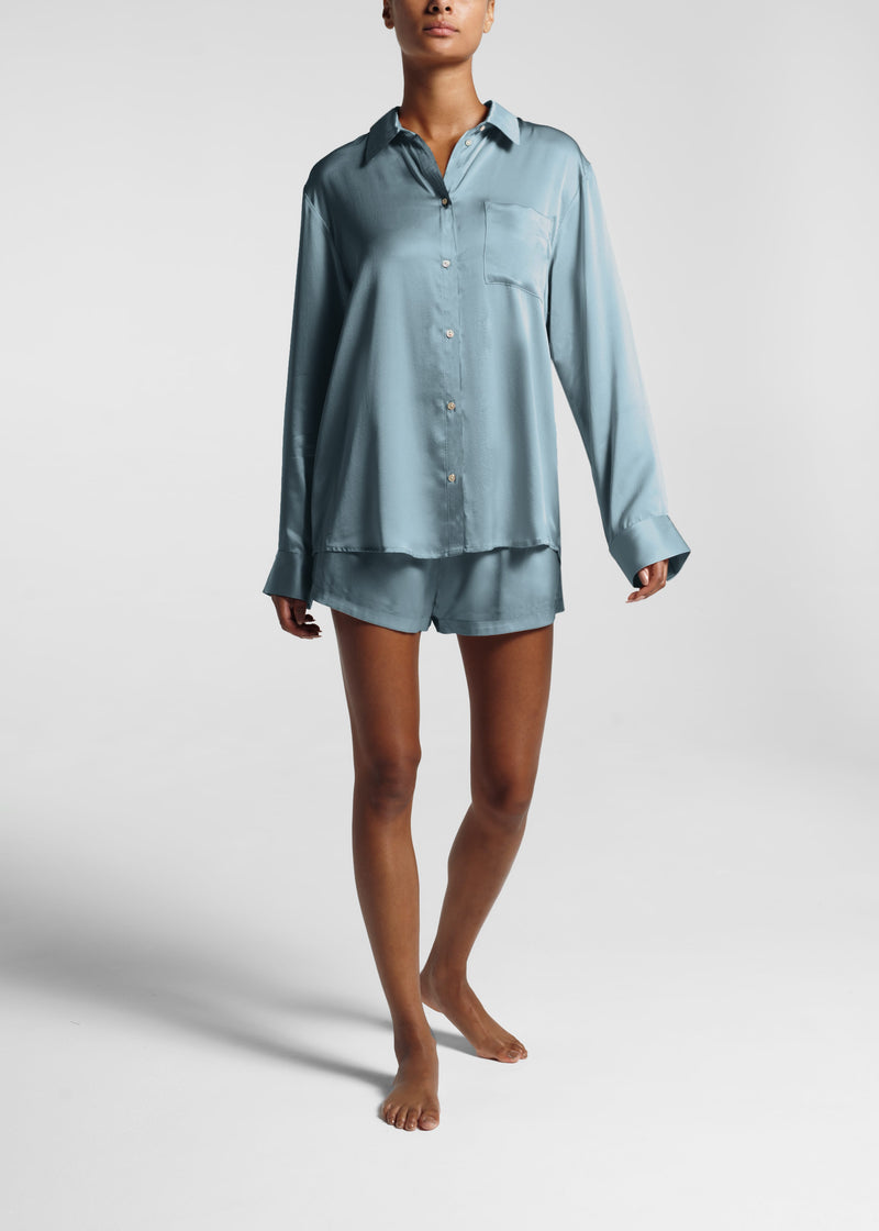 Dust blue luxury silk pyjama short 