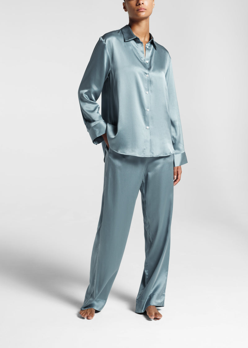 London Dust Blue Silk Pyjama Bottom