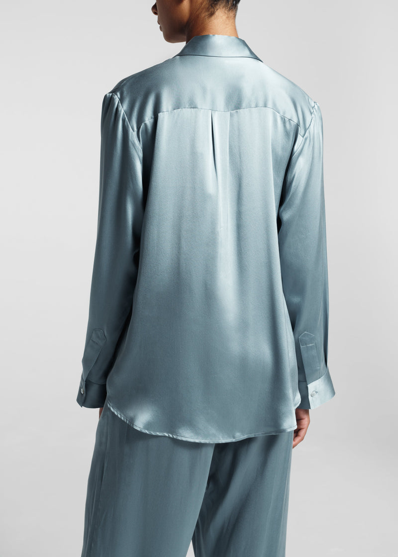London Dust Blue Silk Pyjama Shirt