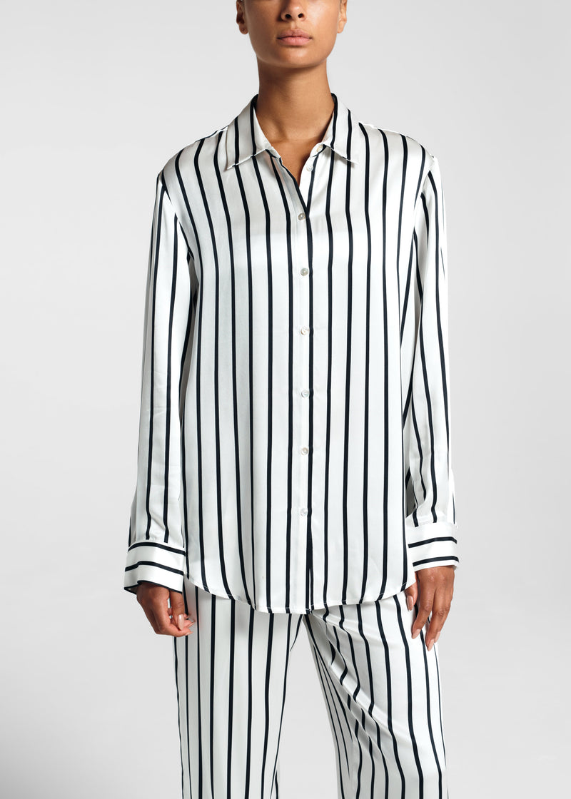 London Jet Black Striped Silk Pyjama Top