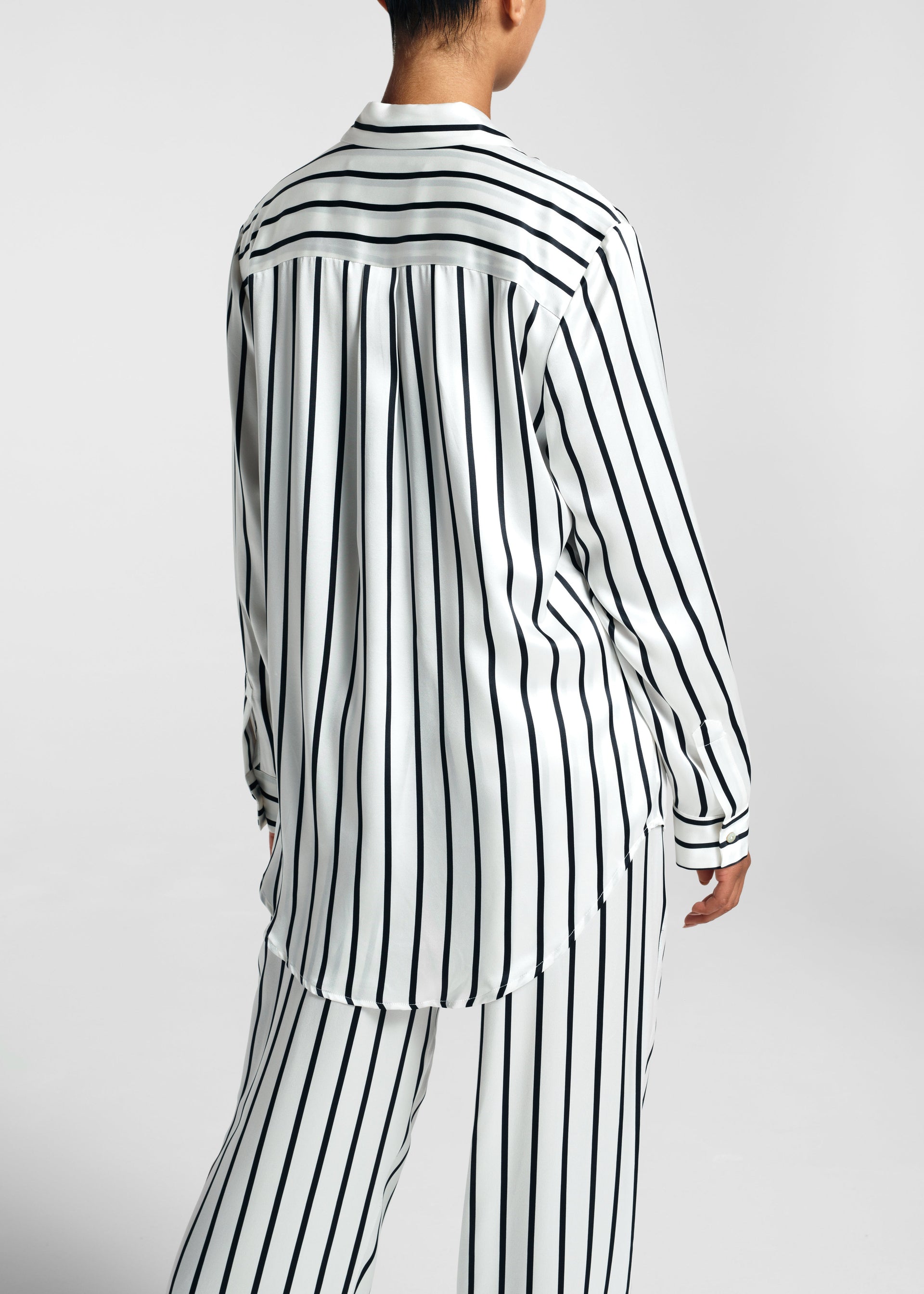 London White and Black Stripe Luxury Silk Pyjama Shirt
