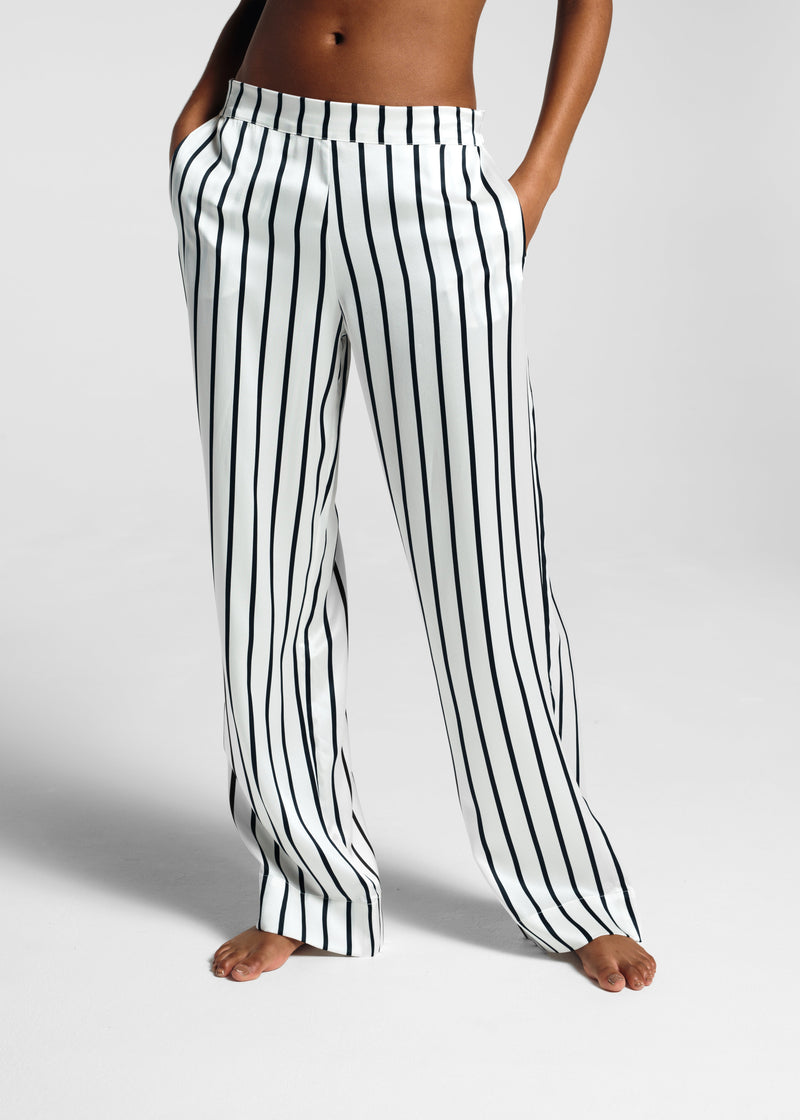 London Black and White Striped Luxury Silk Pyjama Bottom