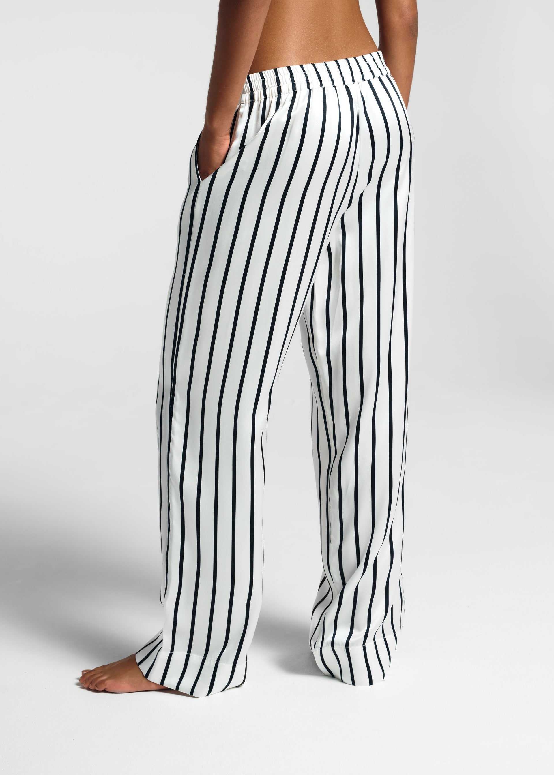 London Black and White Striped Luxury Silk Pyjama Bottom