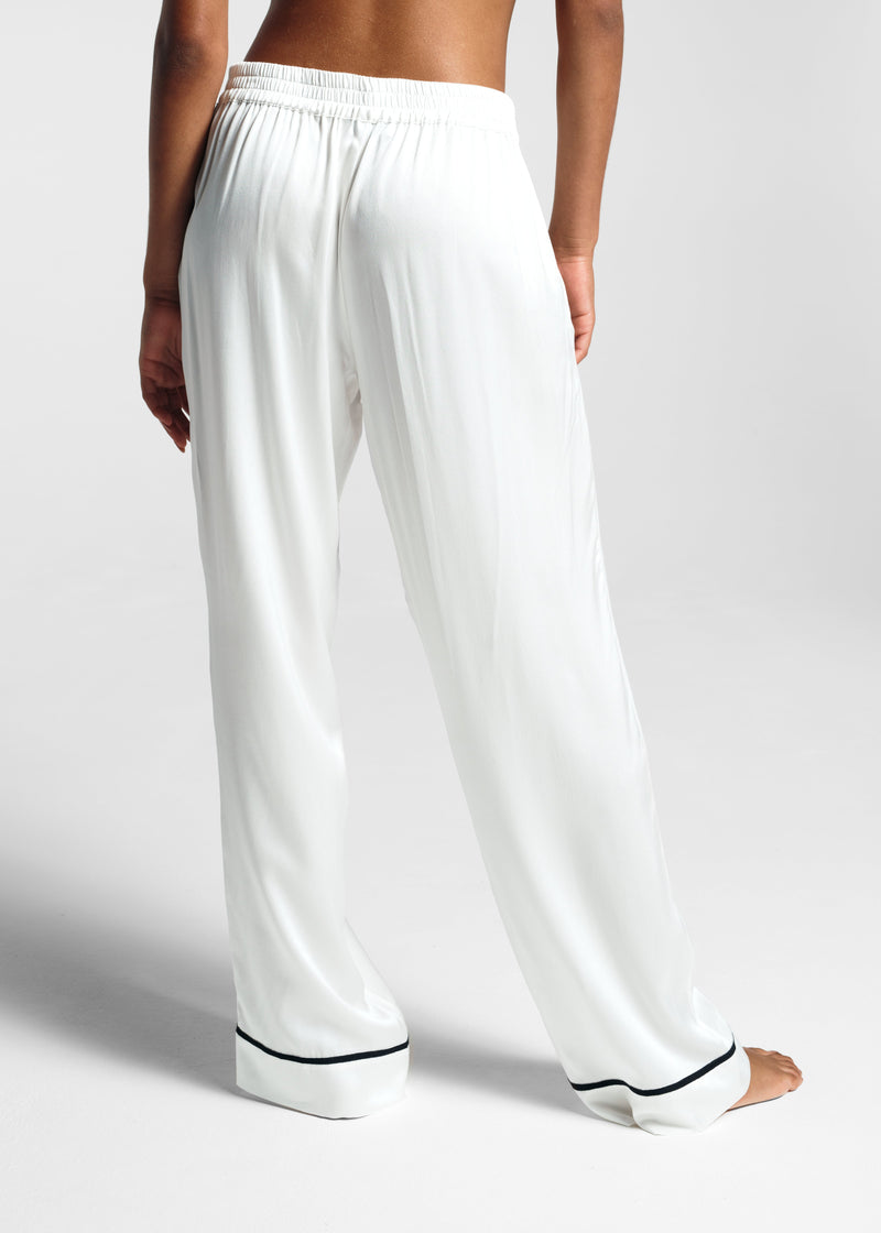 London Pyjama Bottom White Ribbon Piped Silk