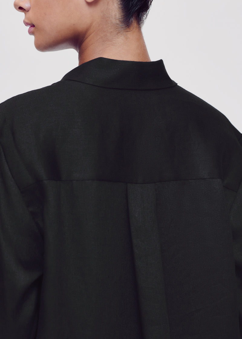 Azores Black Organic Heavy Weave Linen Blazer