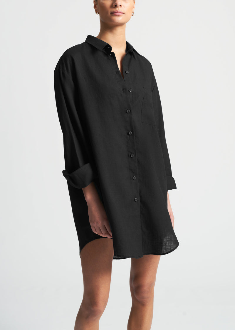Formentera Black Organic Linen Oversized Shirt