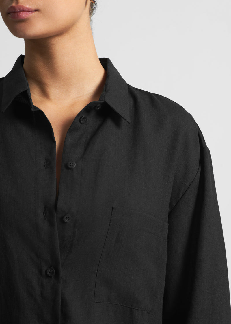 Formentera Black Organic Linen Oversized Shirt