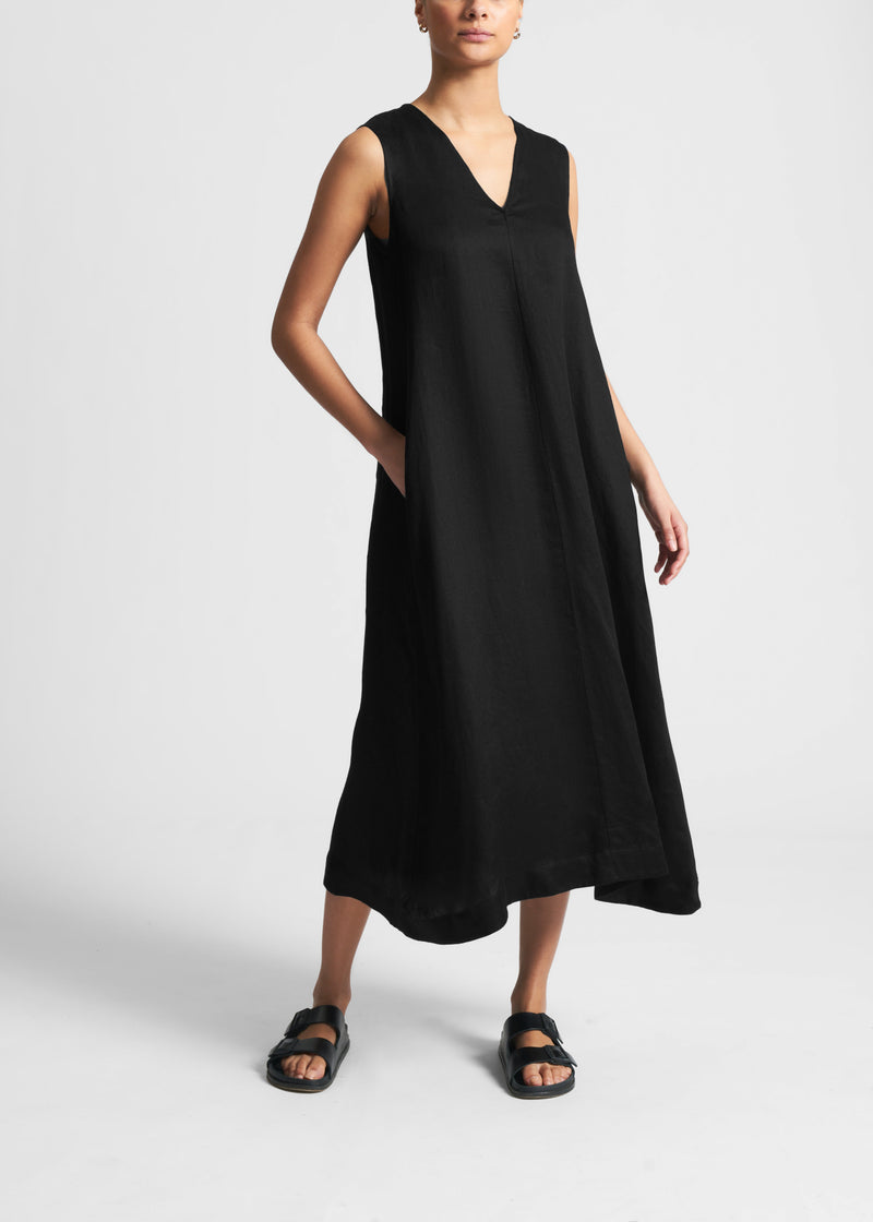 Nisha Black Organic Linen Dress