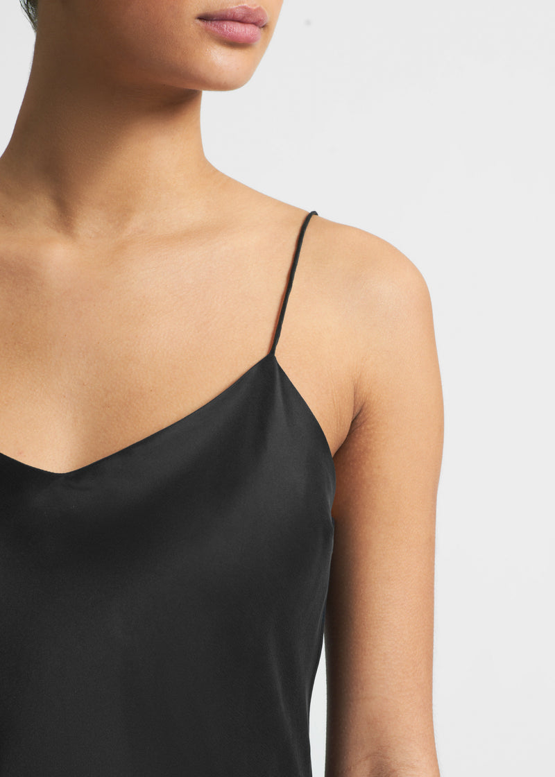 Summer Women's Black Dress Front Satin Cami Long Dress Sleeveless