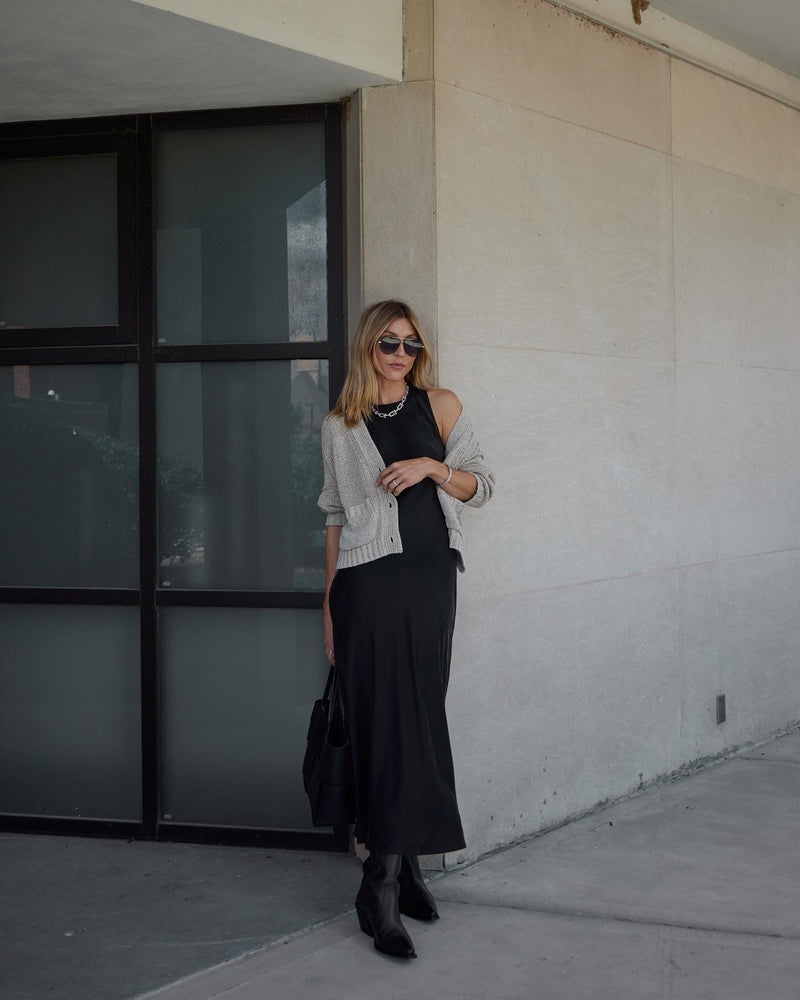 Valencia Black Silk Bias Cut Slip Dress